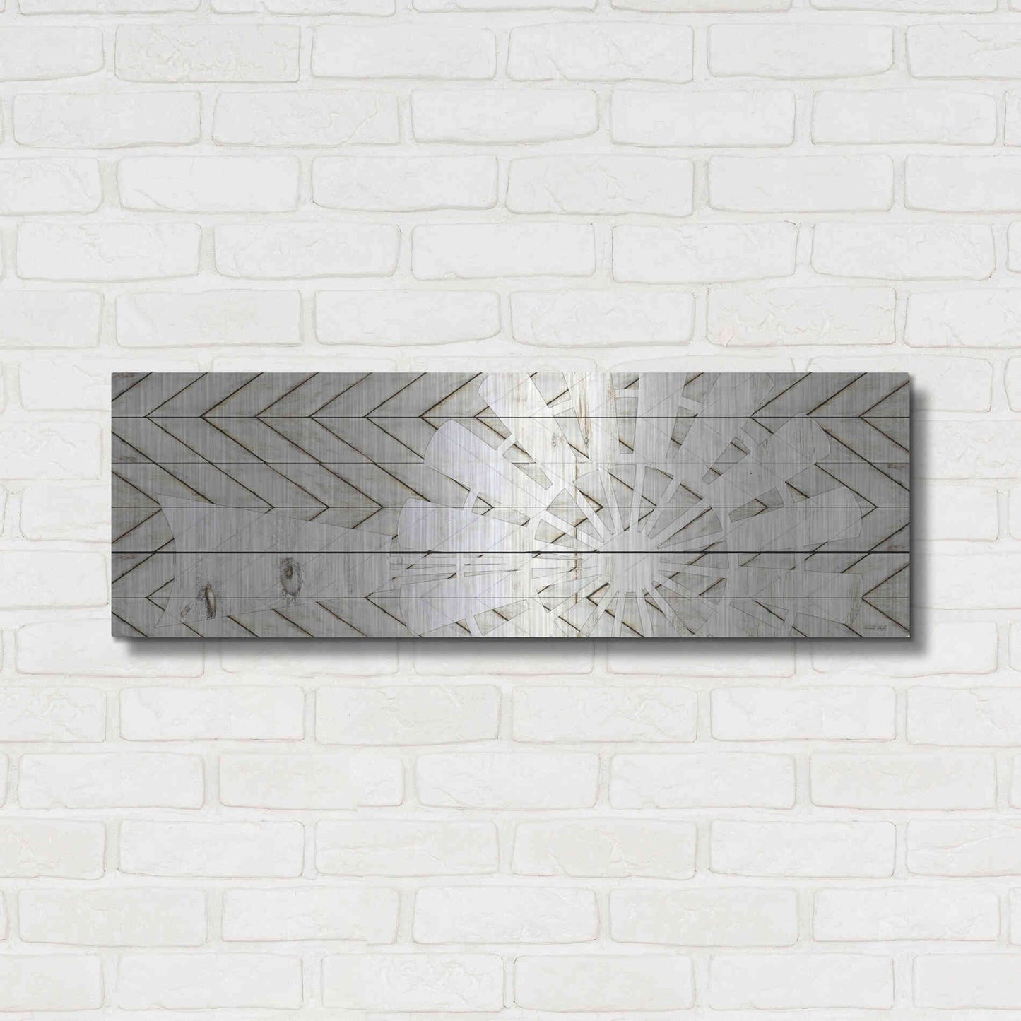 Luxe Metal Art 'Windmill on Wood Slats' by Cindy Jacobs, Metal Wall Art,36x12