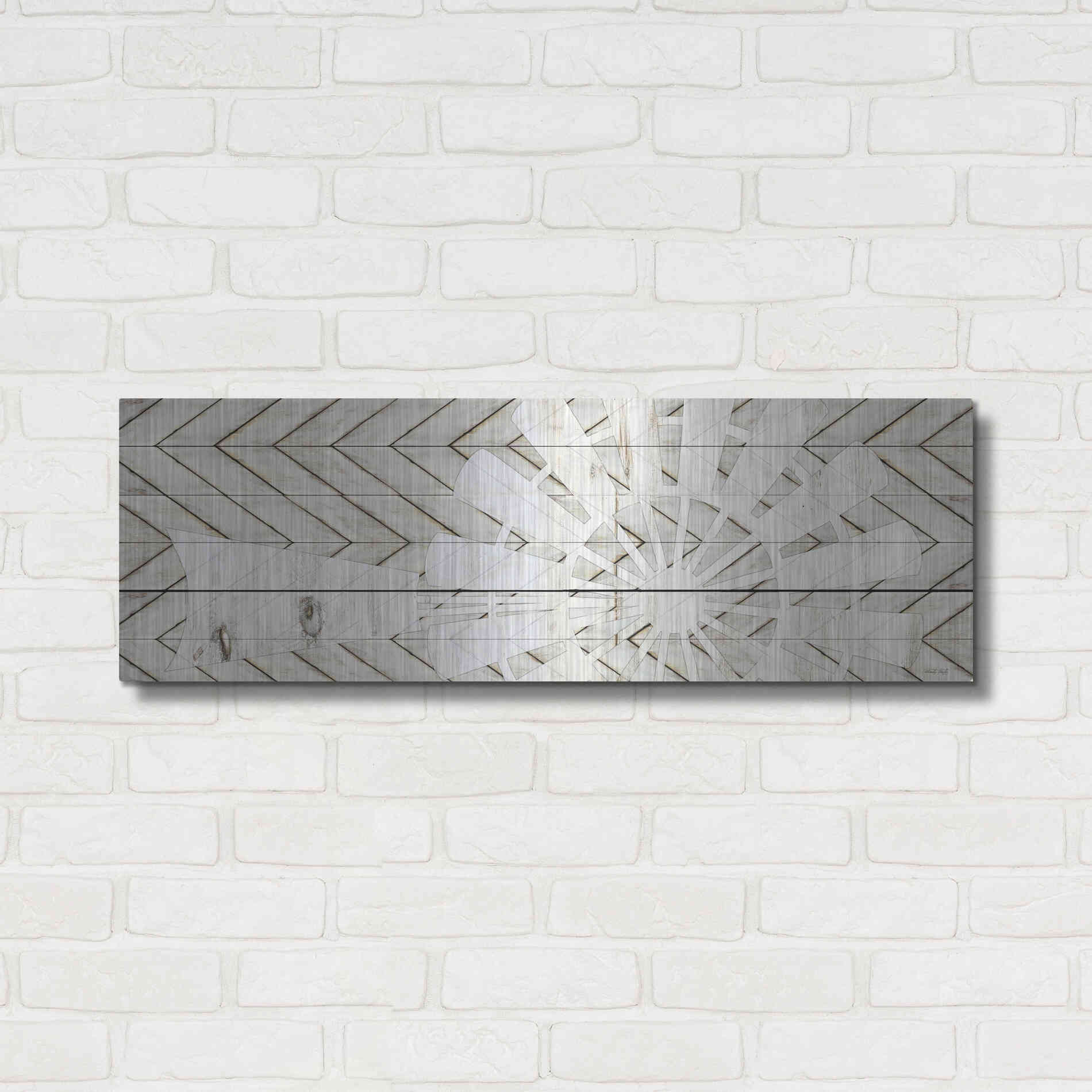 Luxe Metal Art 'Windmill on Wood Slats' by Cindy Jacobs, Metal Wall Art,36x12