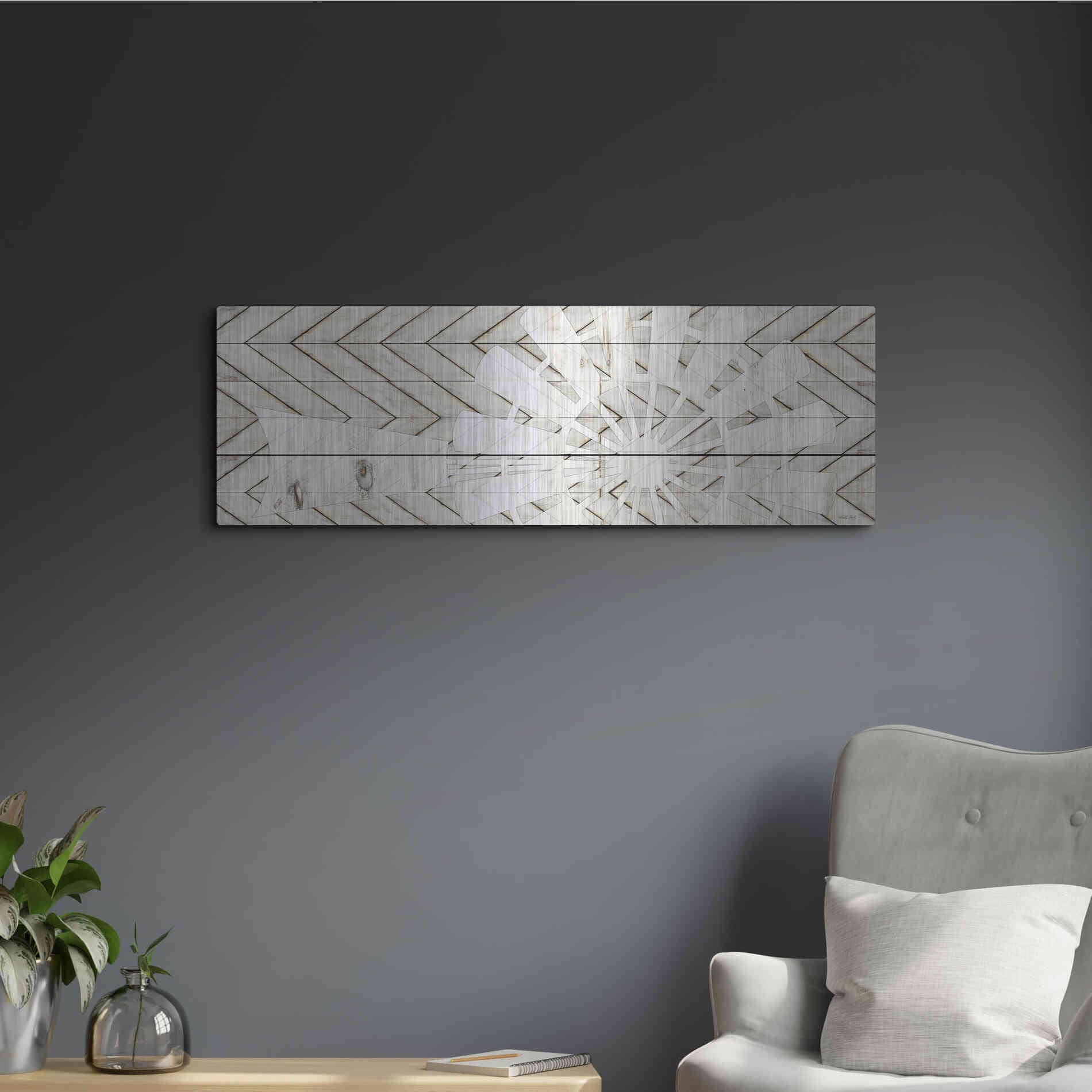 Luxe Metal Art 'Windmill on Wood Slats' by Cindy Jacobs, Metal Wall Art,36x12