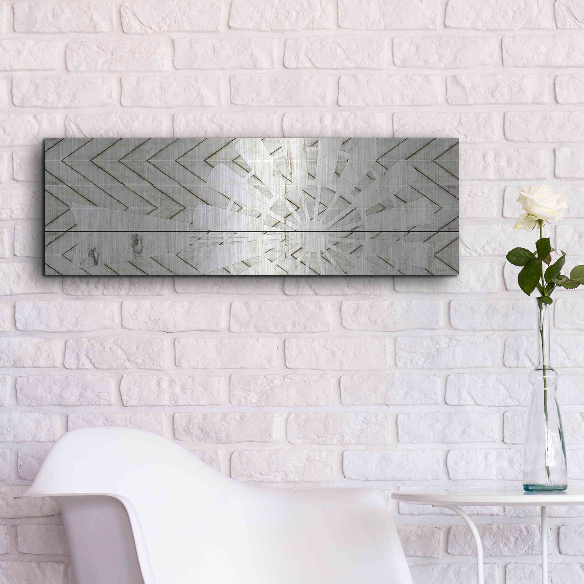 Luxe Metal Art 'Windmill on Wood Slats' by Cindy Jacobs, Metal Wall Art,36x12