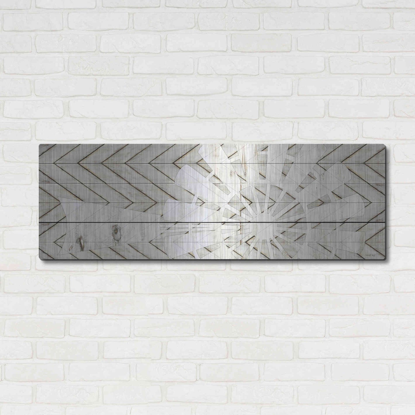 Luxe Metal Art 'Windmill on Wood Slats' by Cindy Jacobs, Metal Wall Art,48x16