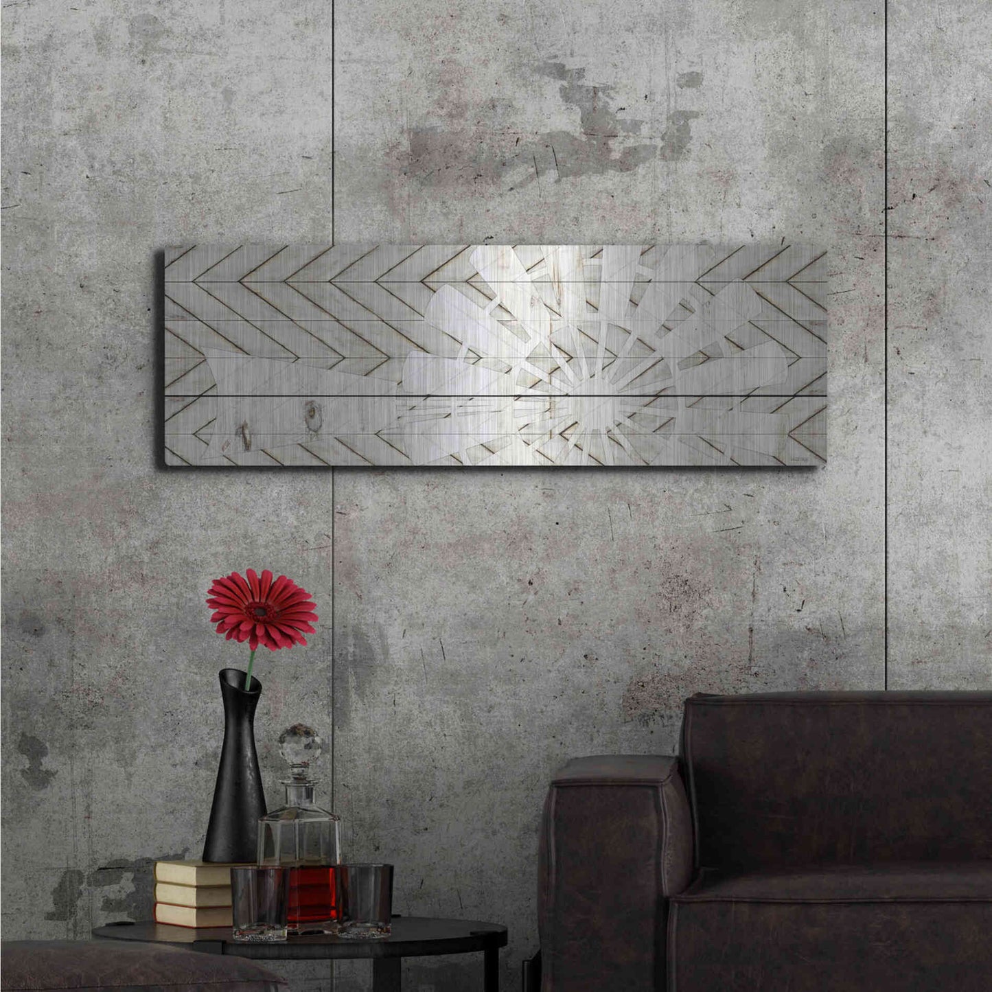 Luxe Metal Art 'Windmill on Wood Slats' by Cindy Jacobs, Metal Wall Art,48x16