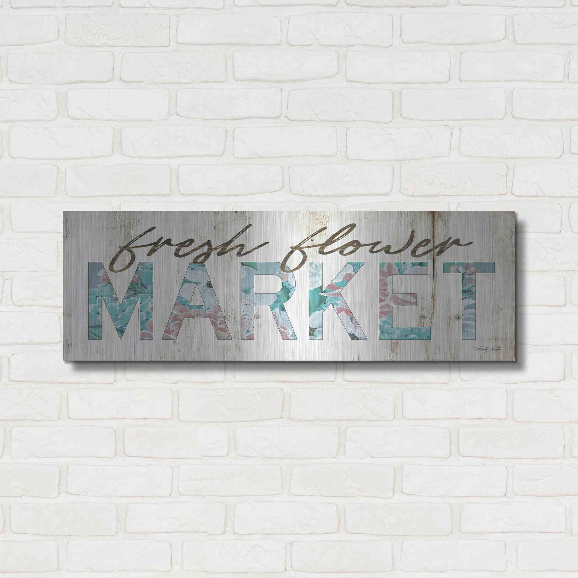 Luxe Metal Art 'Fresh Flower Market' by Cindy Jacobs, Metal Wall Art,36x12