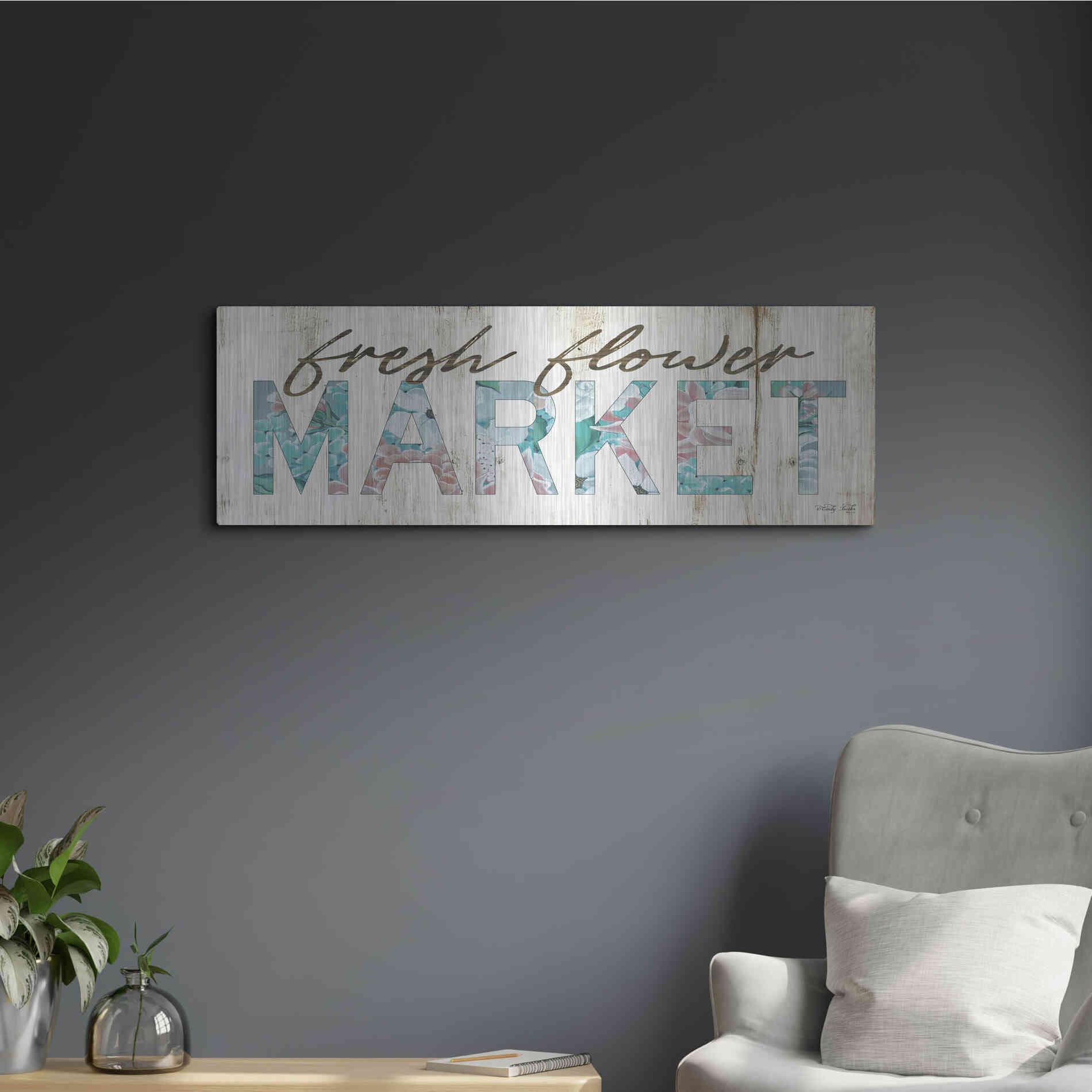 Luxe Metal Art 'Fresh Flower Market' by Cindy Jacobs, Metal Wall Art,36x12