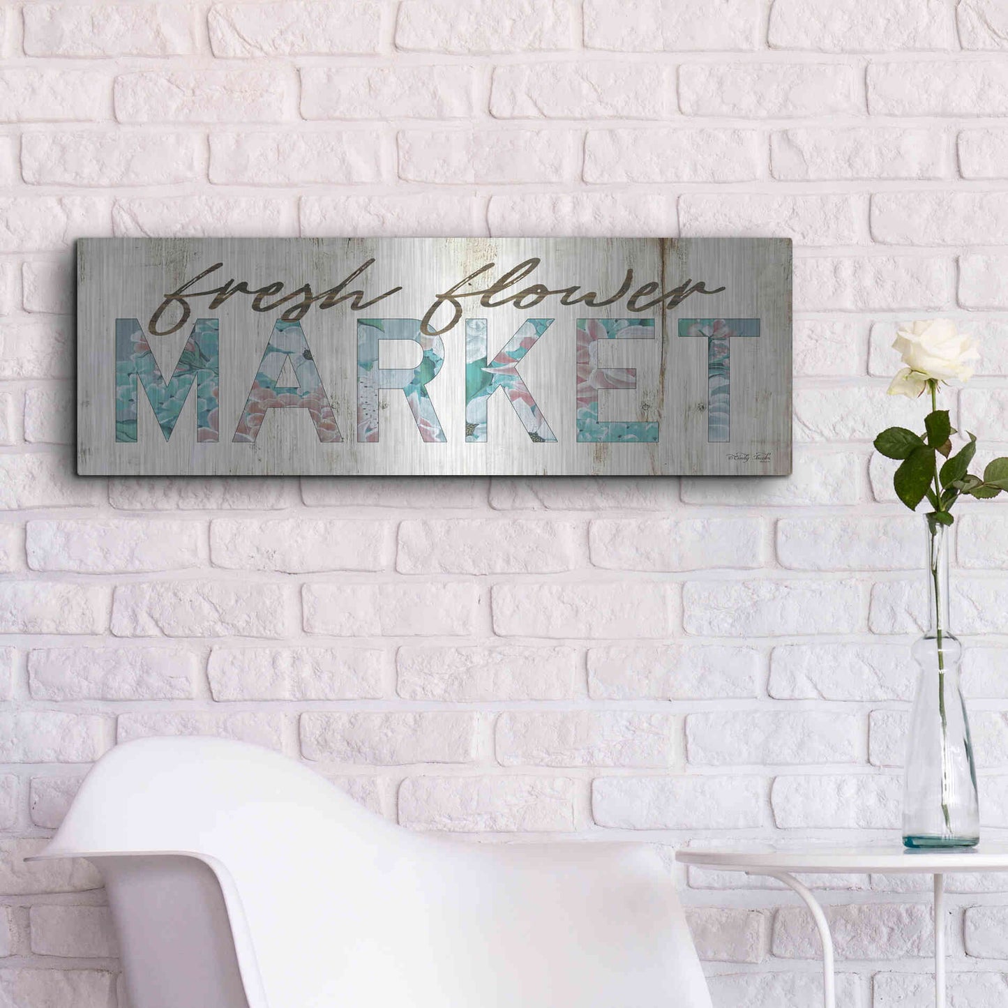 Luxe Metal Art 'Fresh Flower Market' by Cindy Jacobs, Metal Wall Art,36x12