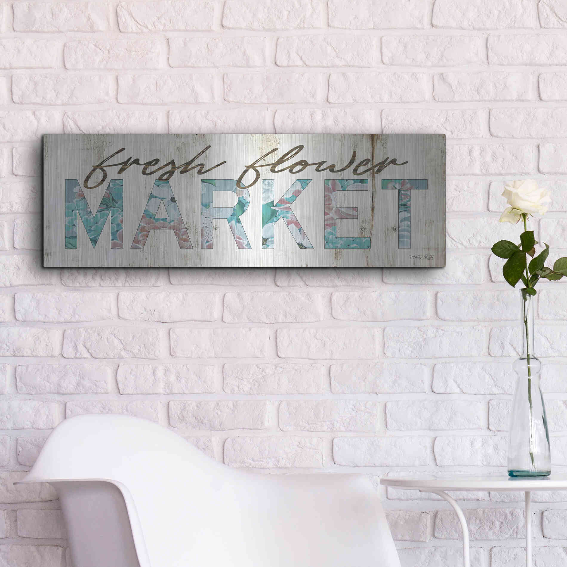Luxe Metal Art 'Fresh Flower Market' by Cindy Jacobs, Metal Wall Art,36x12