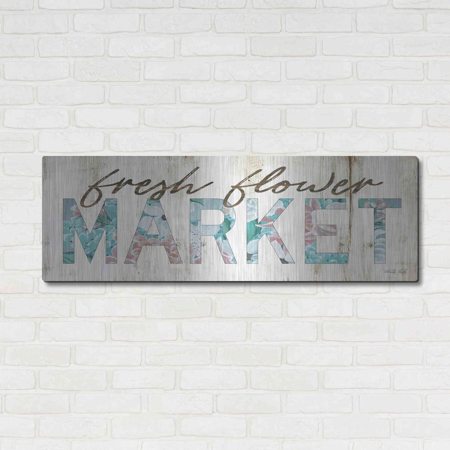 Luxe Metal Art 'Fresh Flower Market' by Cindy Jacobs, Metal Wall Art,48x16