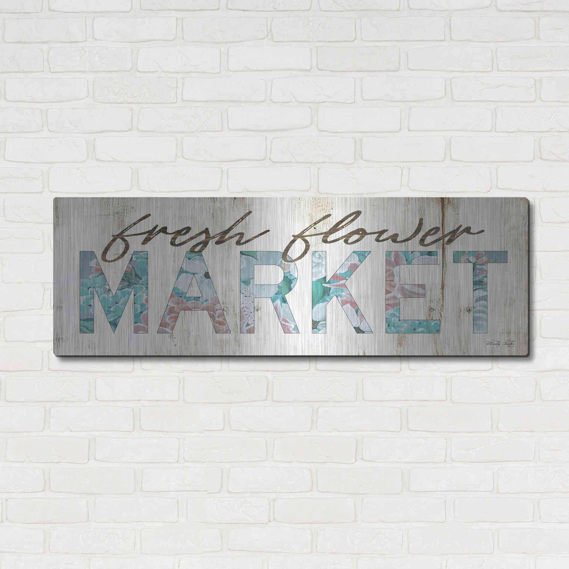 Luxe Metal Art 'Fresh Flower Market' by Cindy Jacobs, Metal Wall Art,48x16