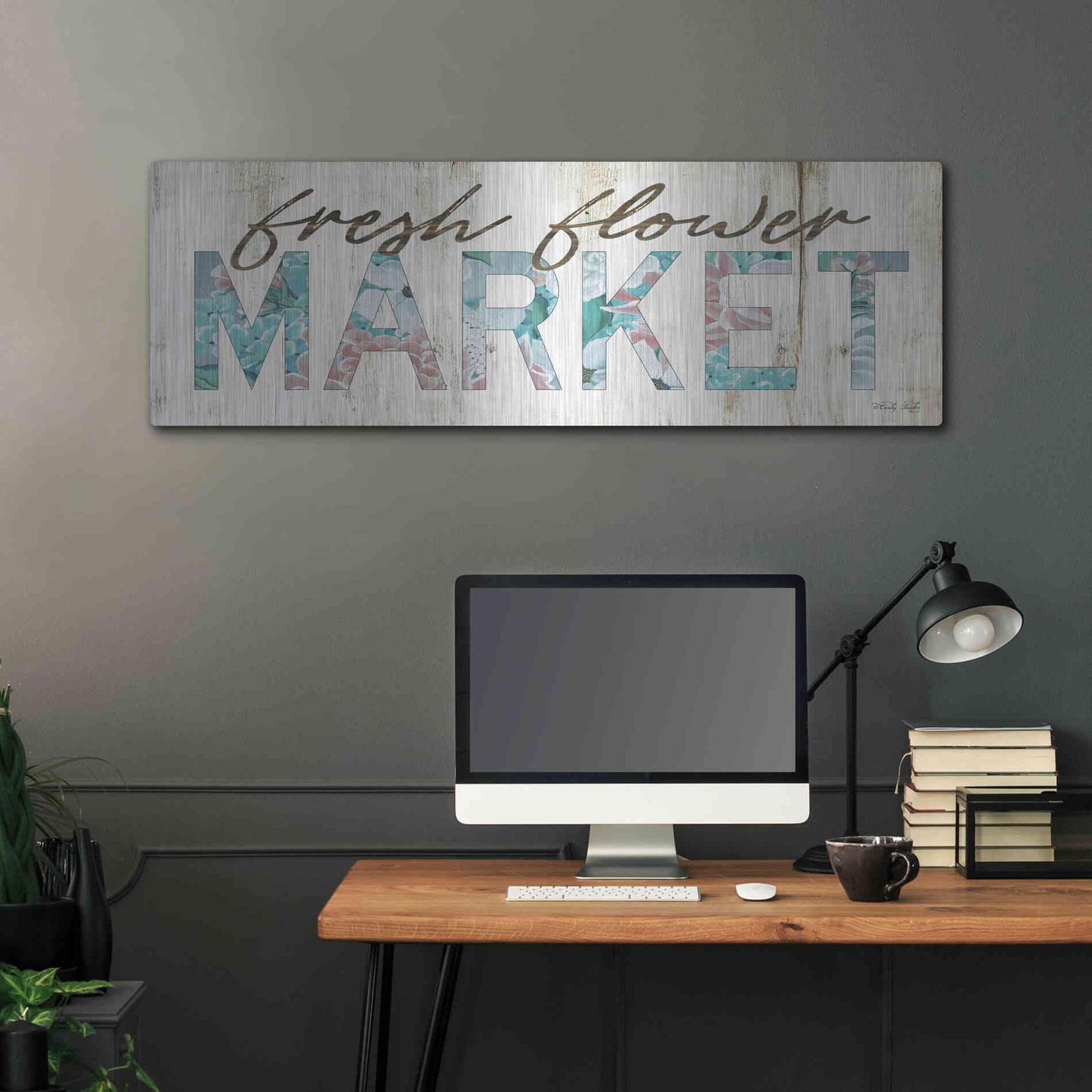 Luxe Metal Art 'Fresh Flower Market' by Cindy Jacobs, Metal Wall Art,48x16