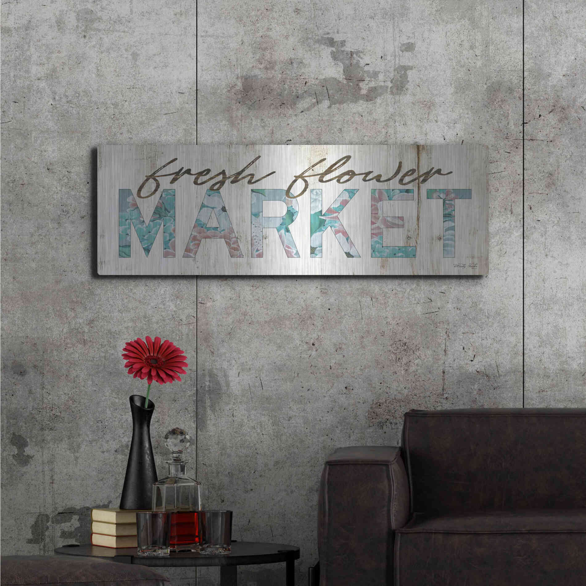 Luxe Metal Art 'Fresh Flower Market' by Cindy Jacobs, Metal Wall Art,48x16