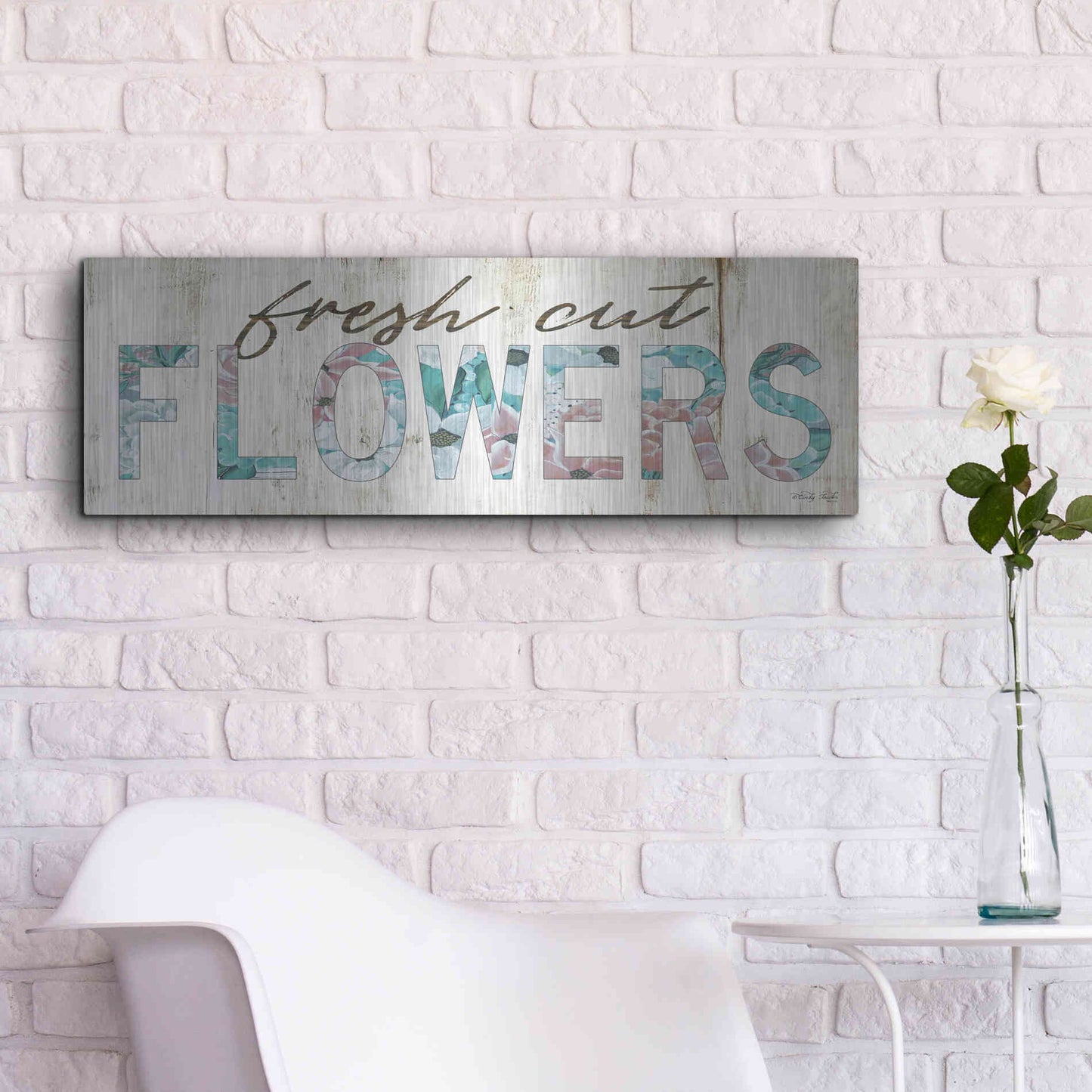 Luxe Metal Art 'Fresh Cut Flowers' by Cindy Jacobs, Metal Wall Art,36x12