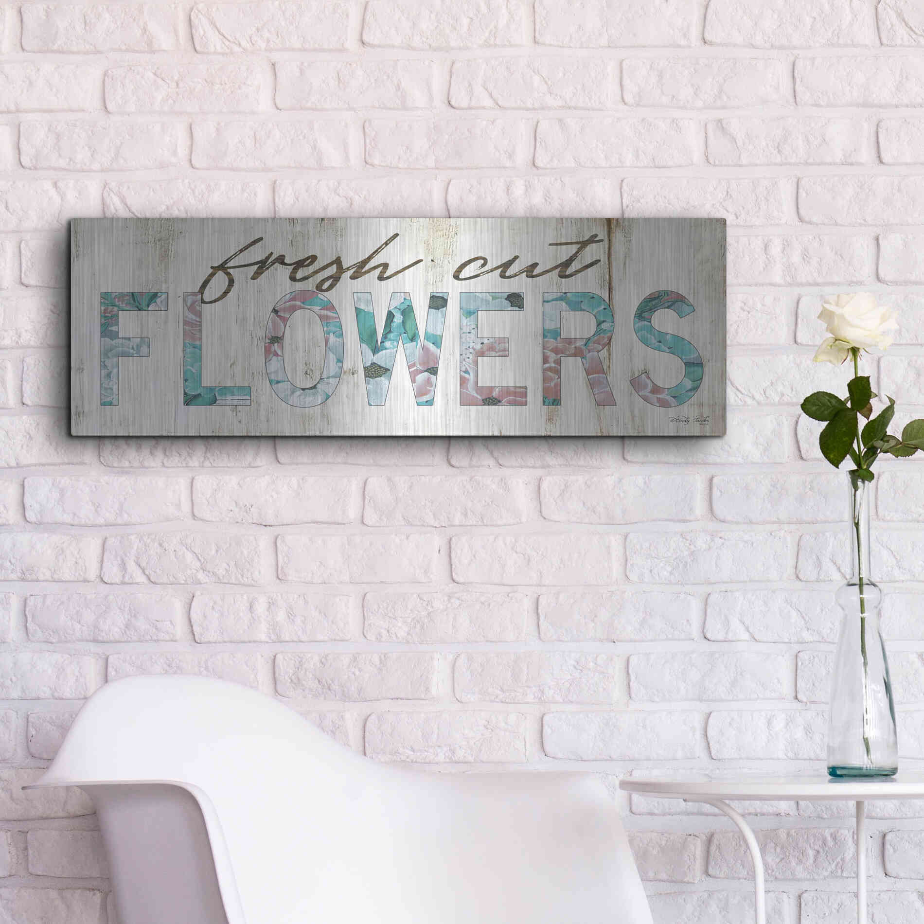 Luxe Metal Art 'Fresh Cut Flowers' by Cindy Jacobs, Metal Wall Art,36x12