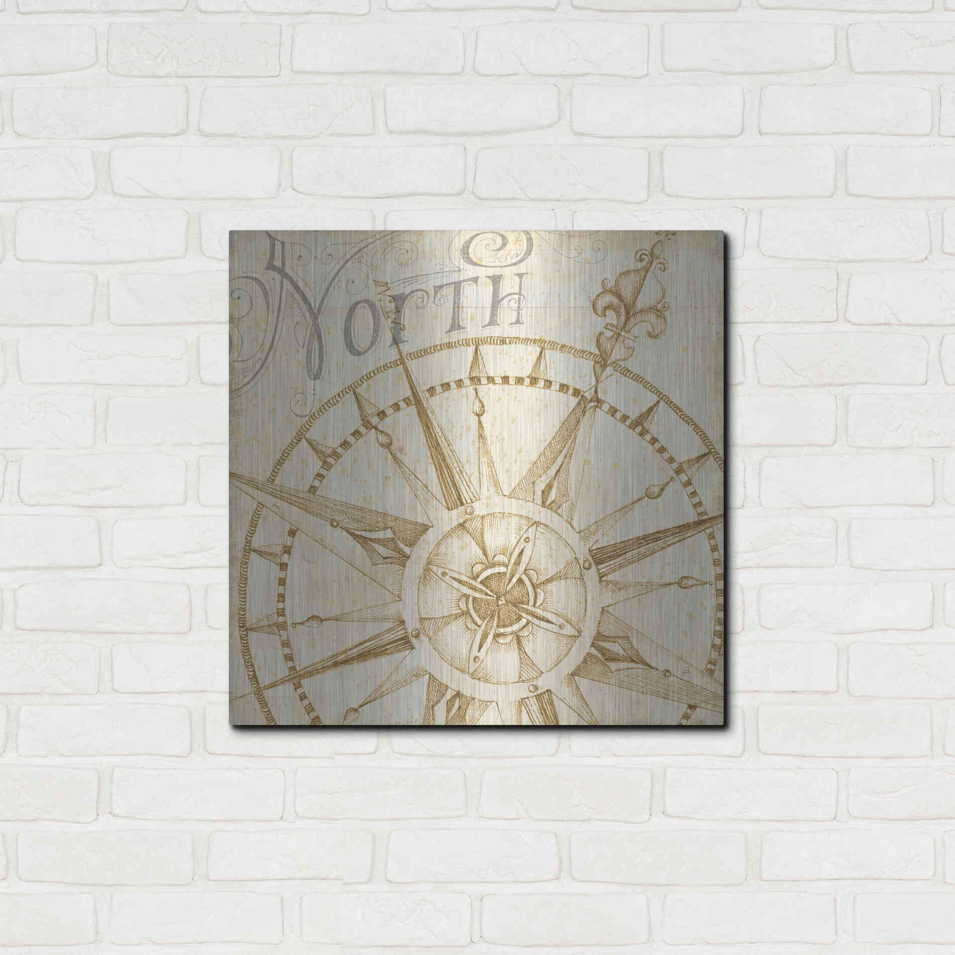 Luxe Metal Art 'Coast to Coast Sepia I' by Daphne Brissonet, Metal Wall Art,24x24