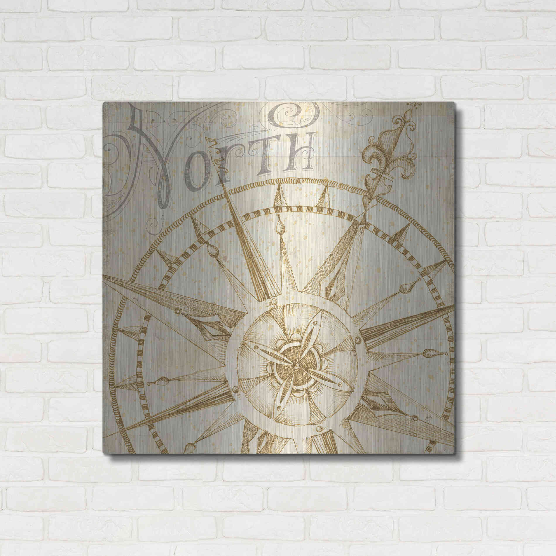 Luxe Metal Art 'Coast to Coast Sepia I' by Daphne Brissonet, Metal Wall Art,36x36