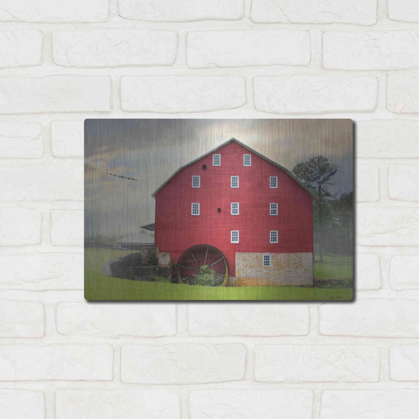 Luxe Metal Art 'Willow Grove Mill' by Lori Deiter, Metal Wall Art,16x12