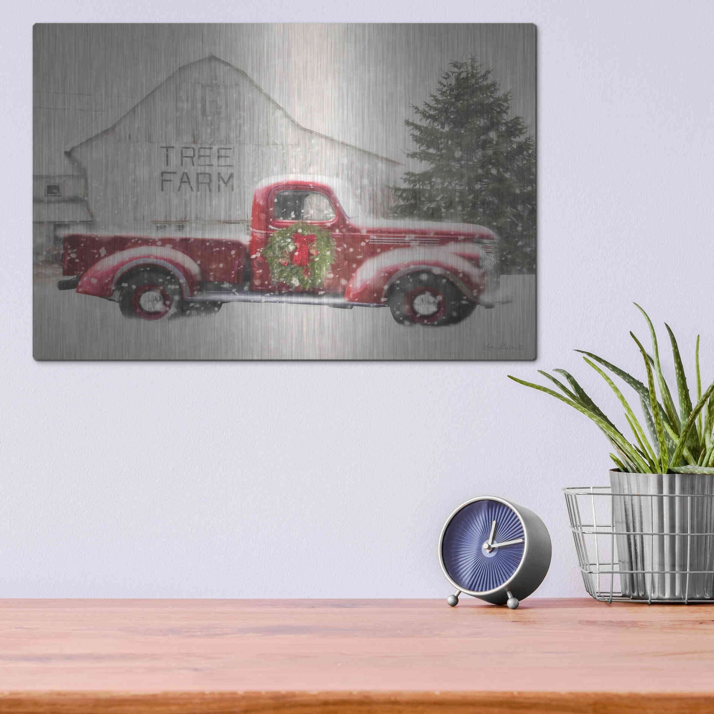 Luxe Metal Art 'Tree Farm With Truck' by Lori Deiter, Metal Wall Art,16x12