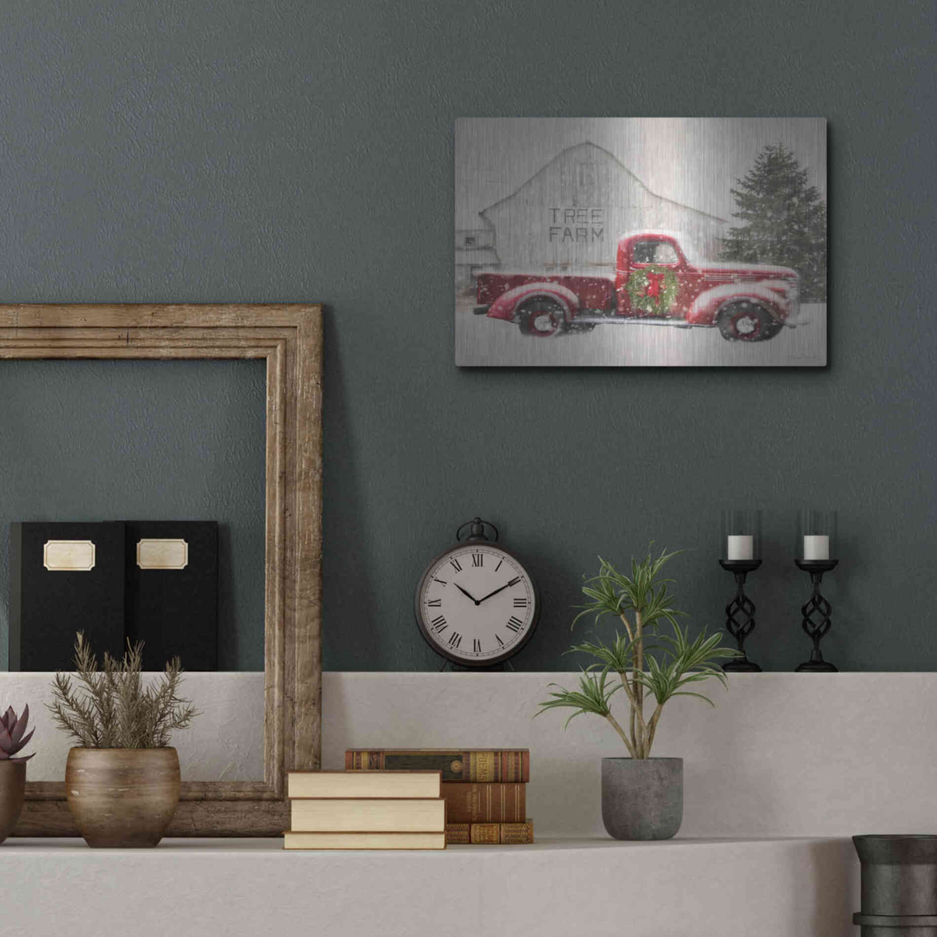 Luxe Metal Art 'Tree Farm With Truck' by Lori Deiter, Metal Wall Art,16x12