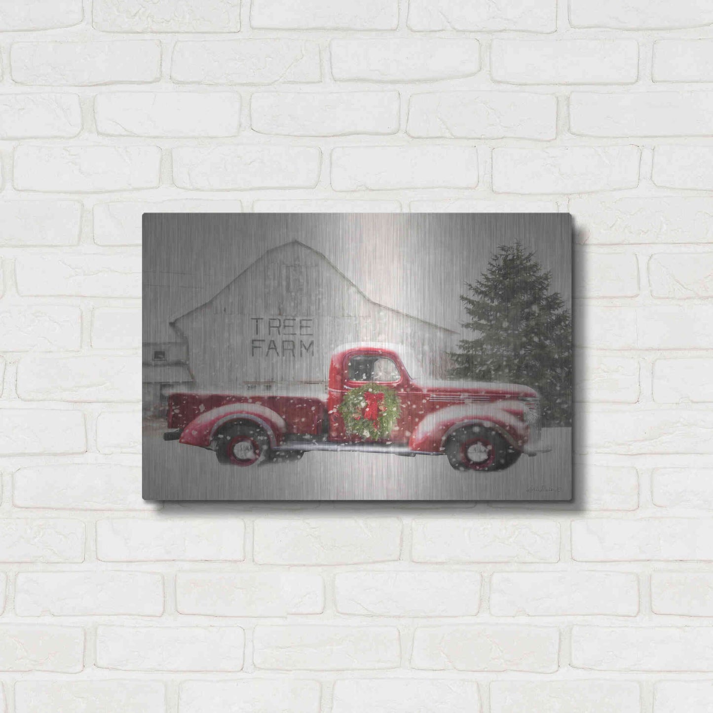 Luxe Metal Art 'Tree Farm With Truck' by Lori Deiter, Metal Wall Art,24x16