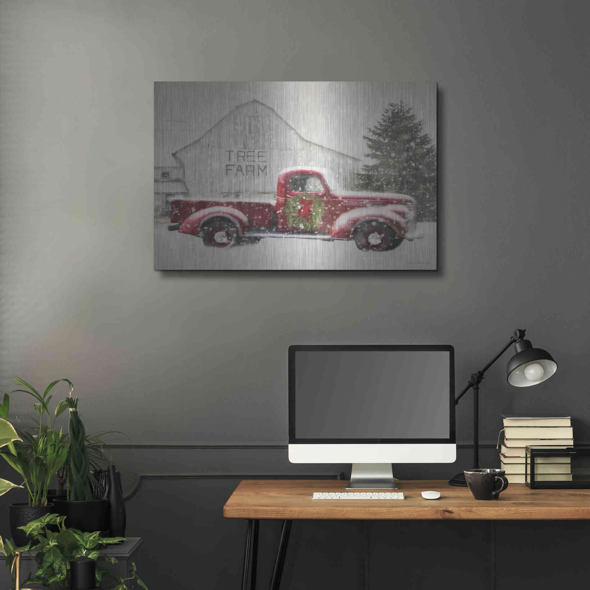 Luxe Metal Art 'Tree Farm With Truck' by Lori Deiter, Metal Wall Art,36x24