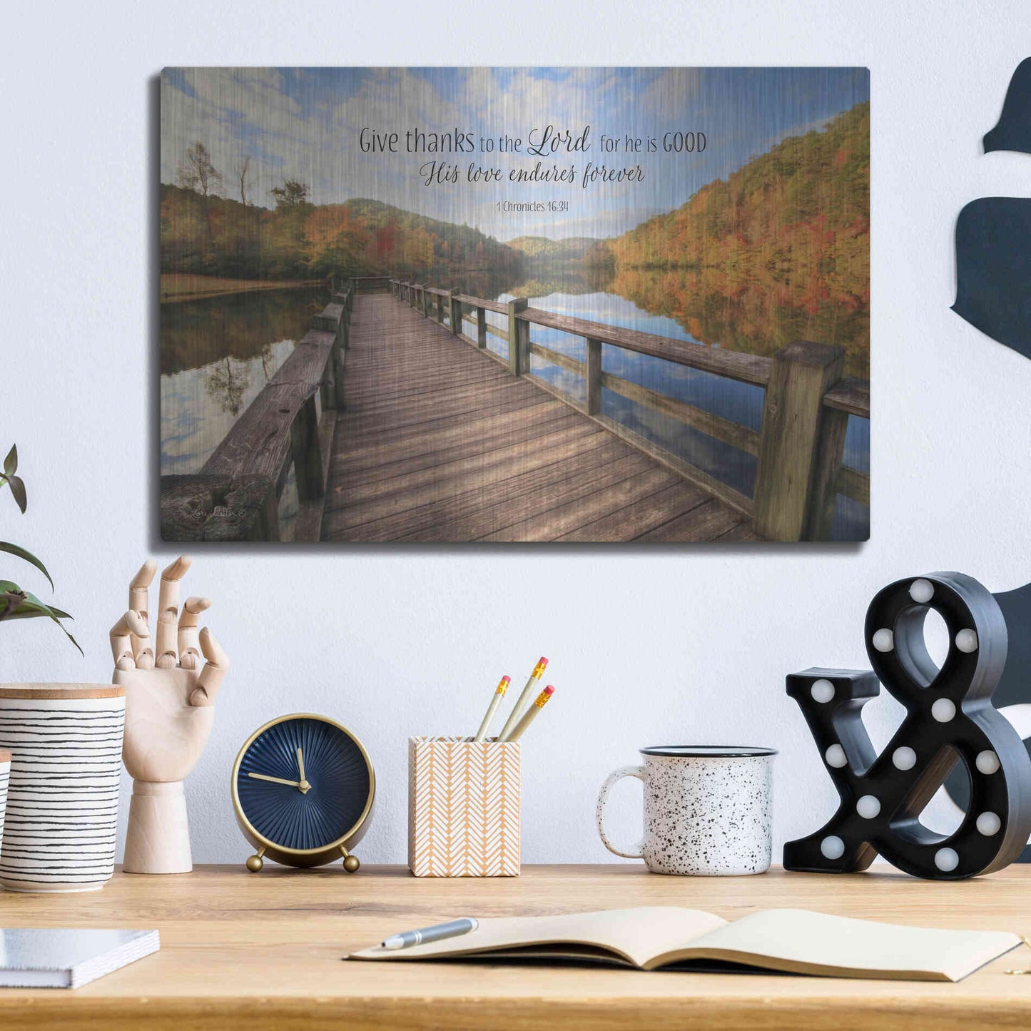 Luxe Metal Art 'Give Thanks to the Lord' by Lori Deiter, Metal Wall Art,16x12