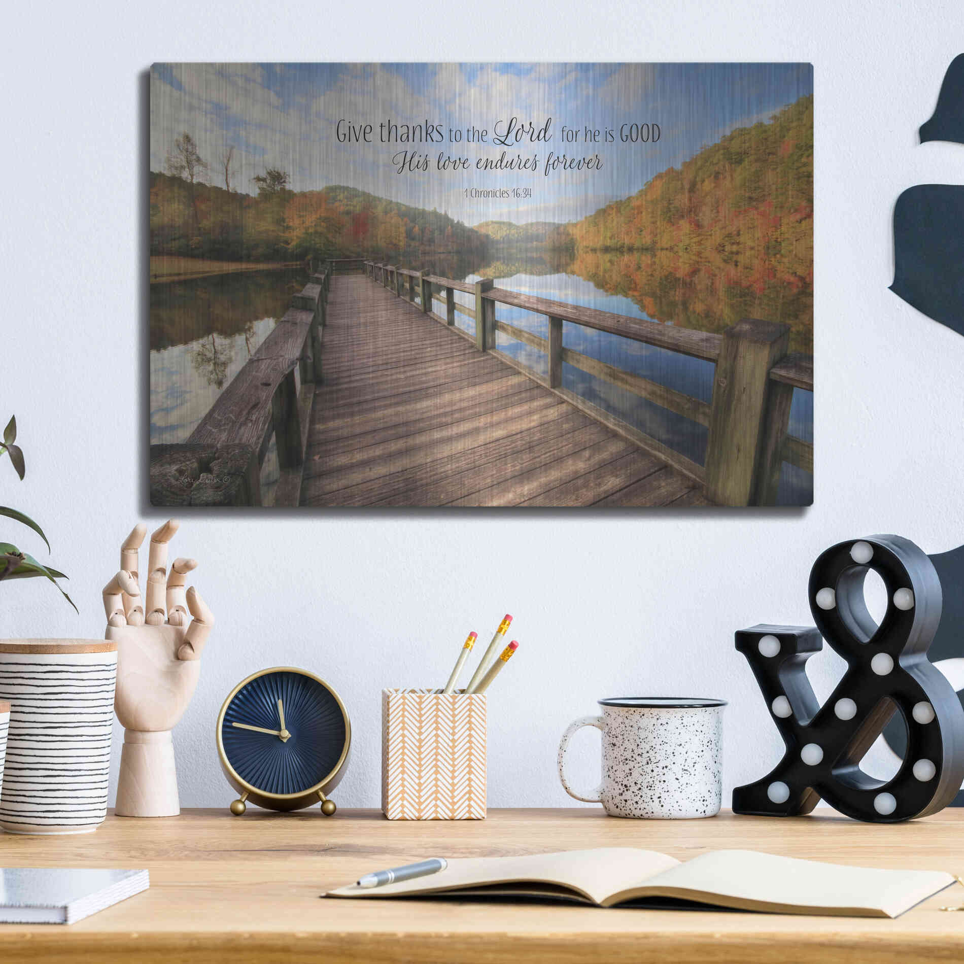 Luxe Metal Art 'Give Thanks to the Lord' by Lori Deiter, Metal Wall Art,16x12