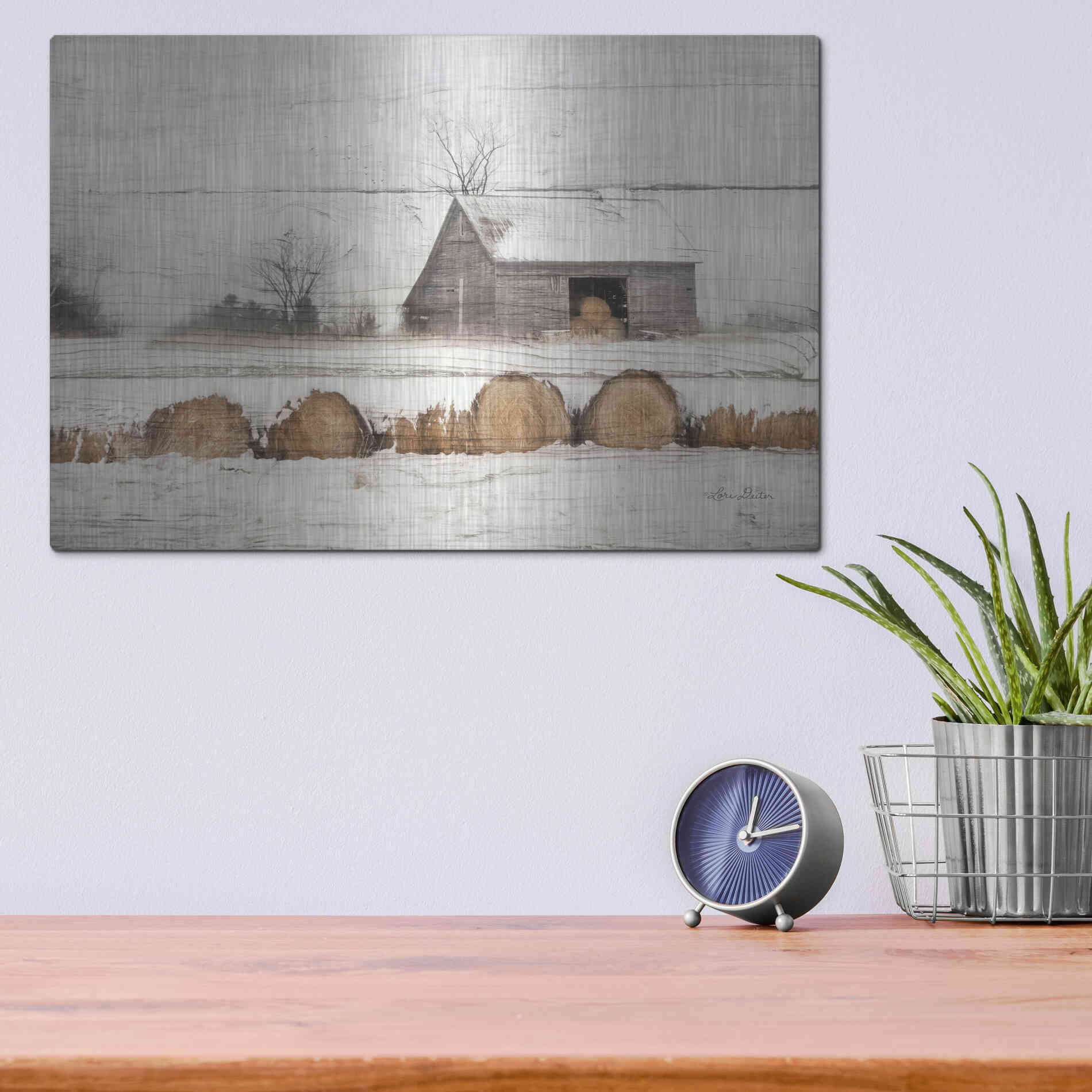 Luxe Metal Art 'Vermont Hay' by Lori Deiter, Metal Wall Art,16x12