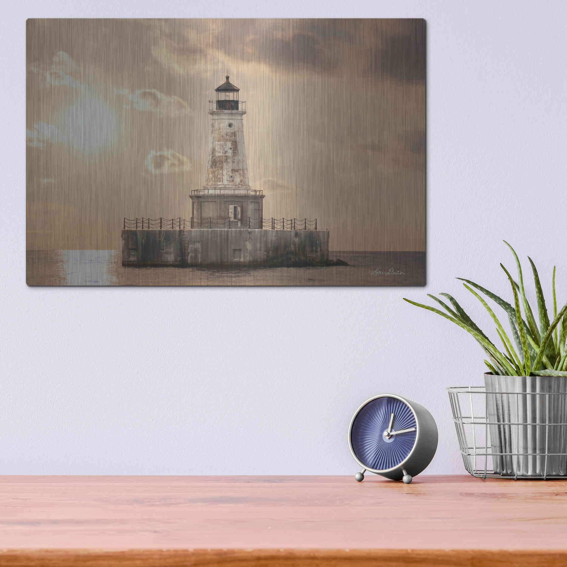 Luxe Metal Art 'Charity Shoal Lighthouse' by Lori Deiter, Metal Wall Art,16x12