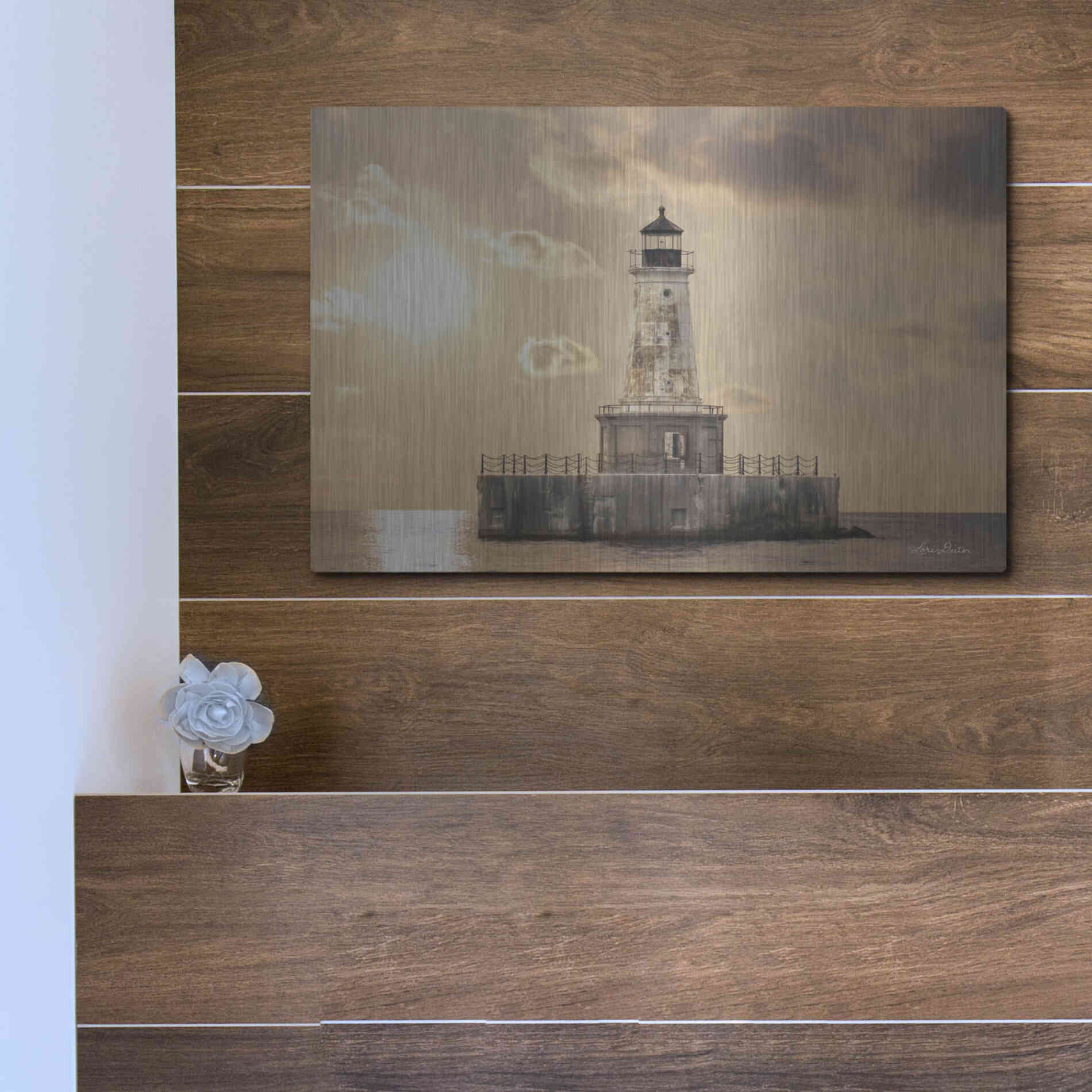Luxe Metal Art 'Charity Shoal Lighthouse' by Lori Deiter, Metal Wall Art,16x12
