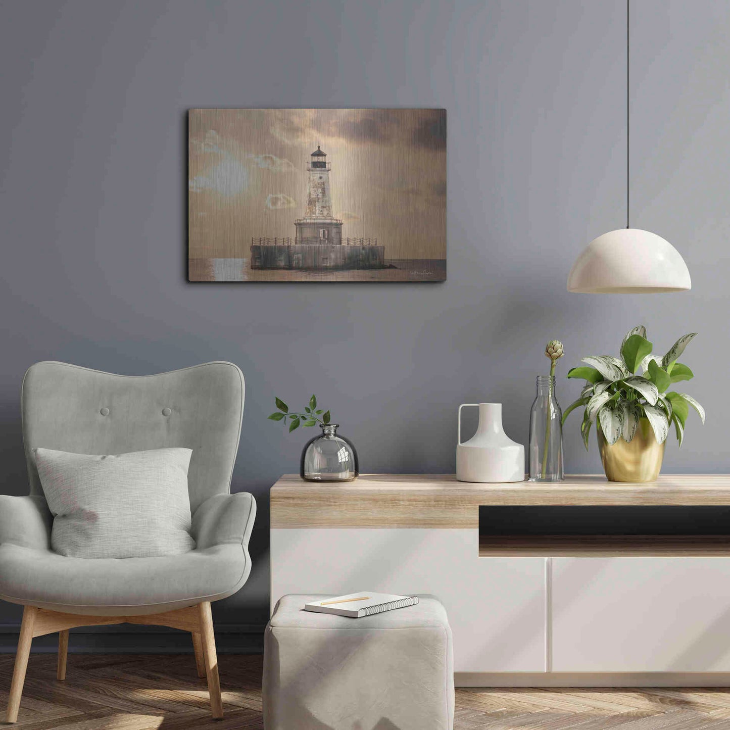 Luxe Metal Art 'Charity Shoal Lighthouse' by Lori Deiter, Metal Wall Art,24x16