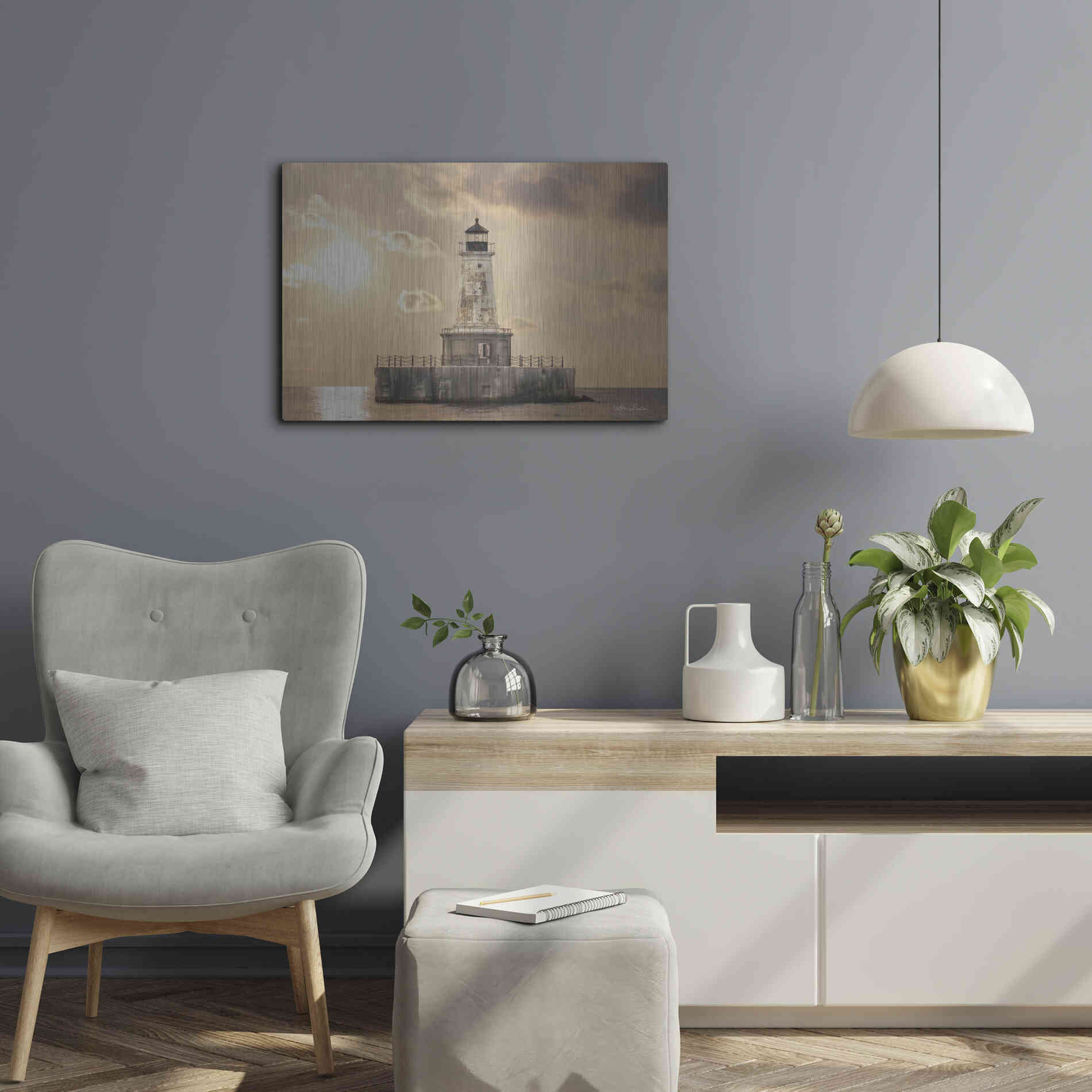 Luxe Metal Art 'Charity Shoal Lighthouse' by Lori Deiter, Metal Wall Art,24x16