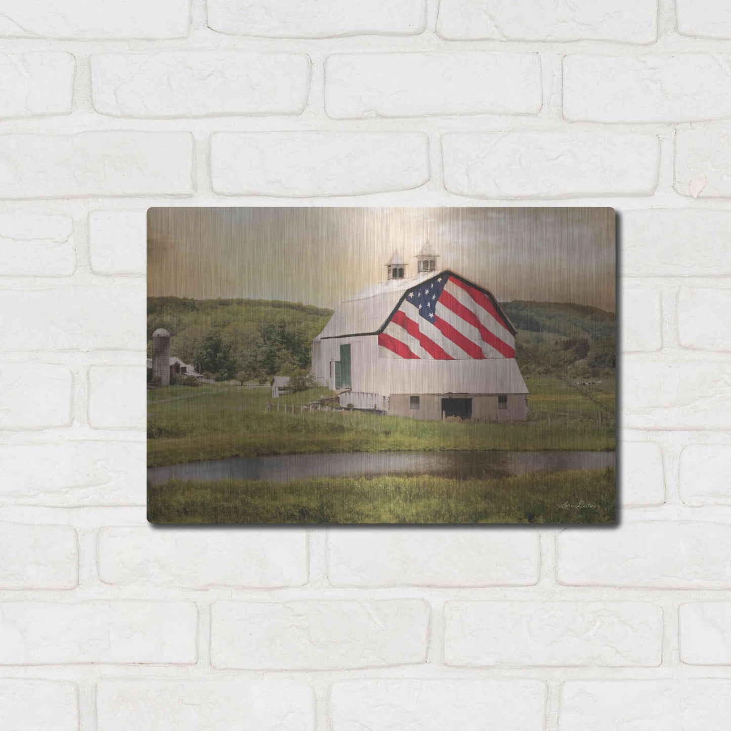 Luxe Metal Art 'Flag Barn' by Lori Deiter, Metal Wall Art,16x12