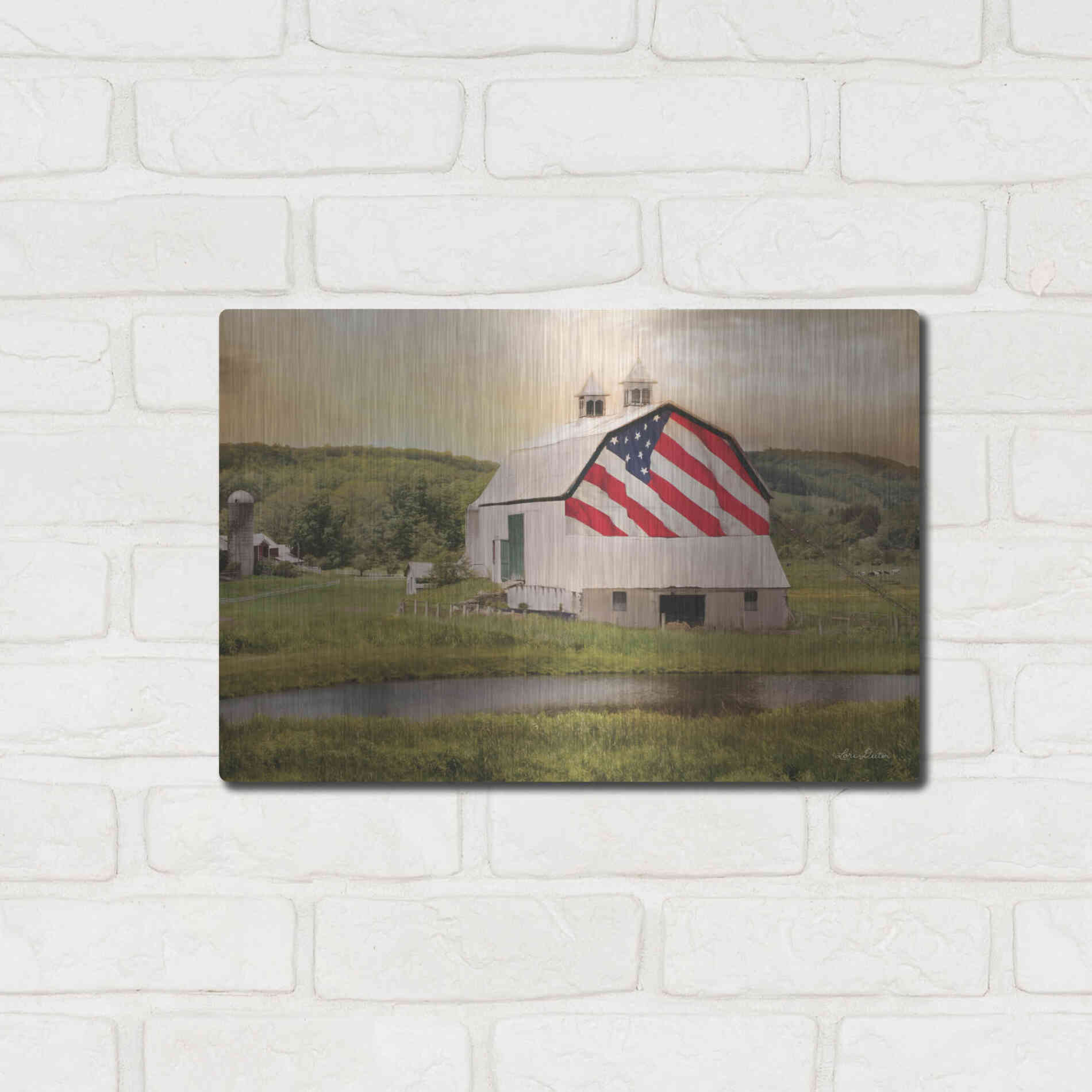 Luxe Metal Art 'Flag Barn' by Lori Deiter, Metal Wall Art,16x12