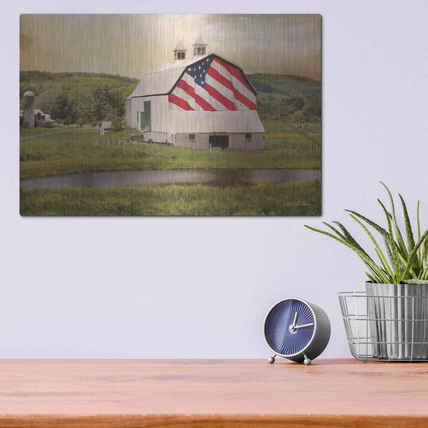 Luxe Metal Art 'Flag Barn' by Lori Deiter, Metal Wall Art,16x12