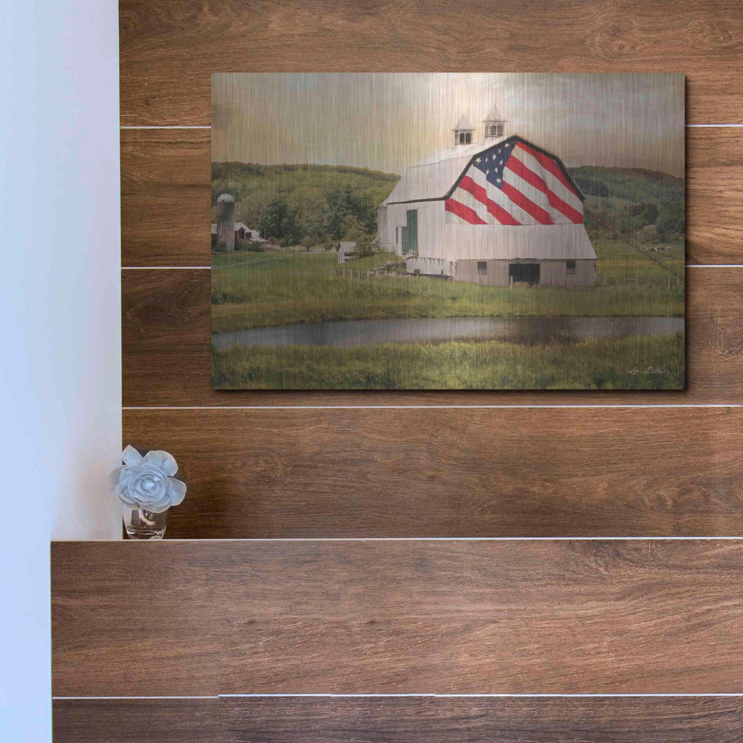 Luxe Metal Art 'Flag Barn' by Lori Deiter, Metal Wall Art,16x12