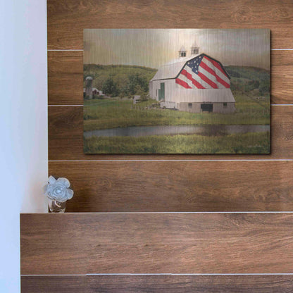 Luxe Metal Art 'Flag Barn' by Lori Deiter, Metal Wall Art,16x12