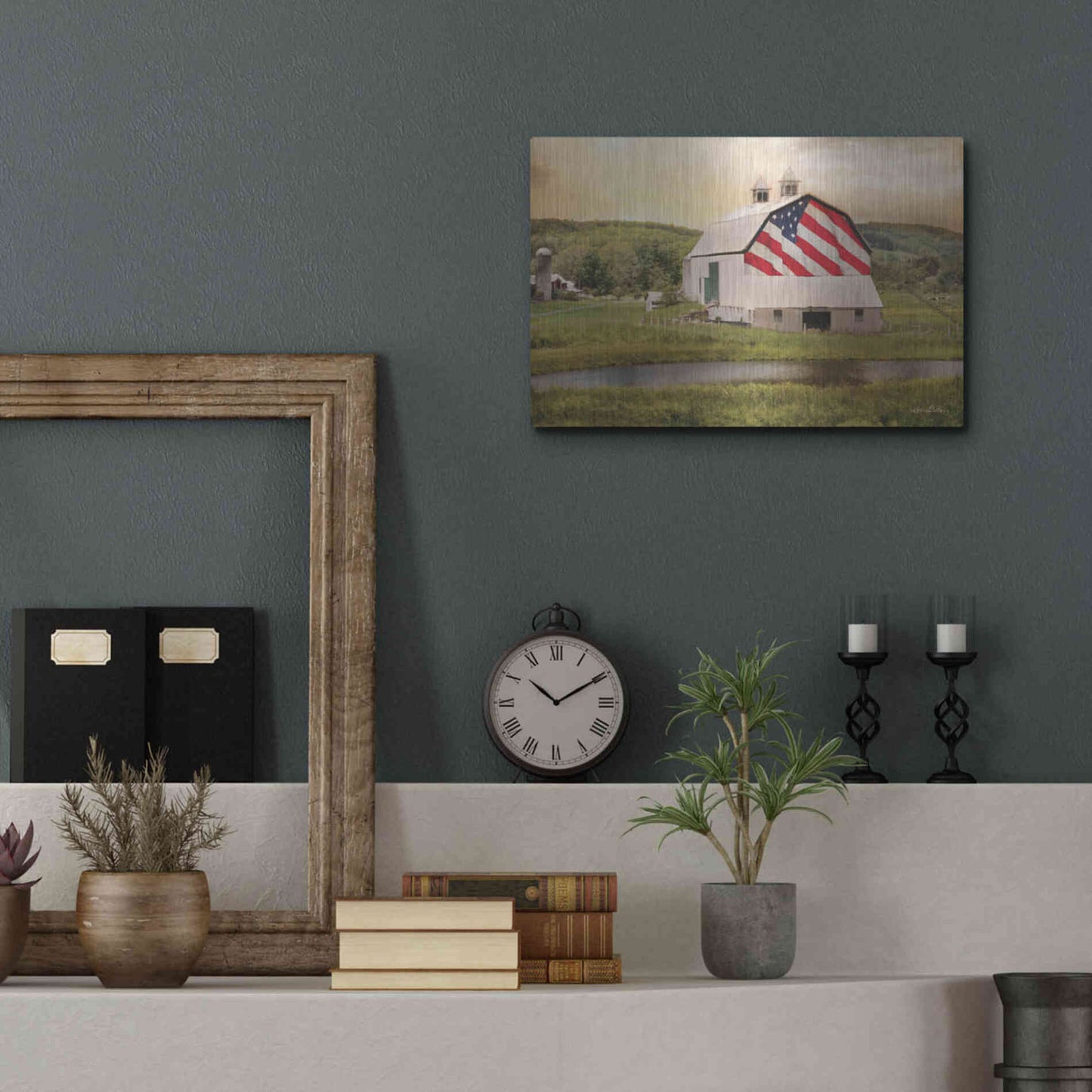 Luxe Metal Art 'Flag Barn' by Lori Deiter, Metal Wall Art,16x12