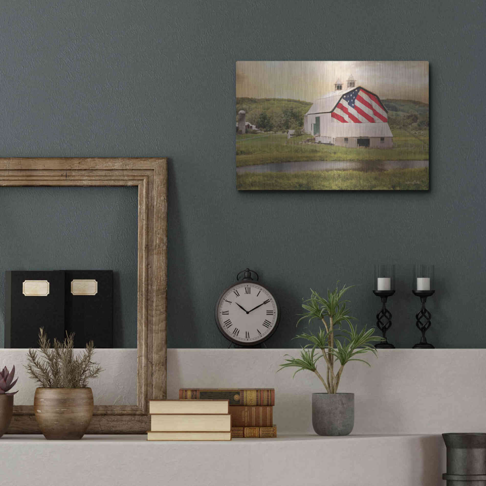 Luxe Metal Art 'Flag Barn' by Lori Deiter, Metal Wall Art,16x12