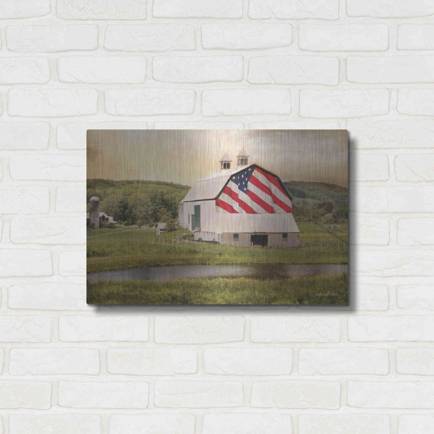 Luxe Metal Art 'Flag Barn' by Lori Deiter, Metal Wall Art,24x16