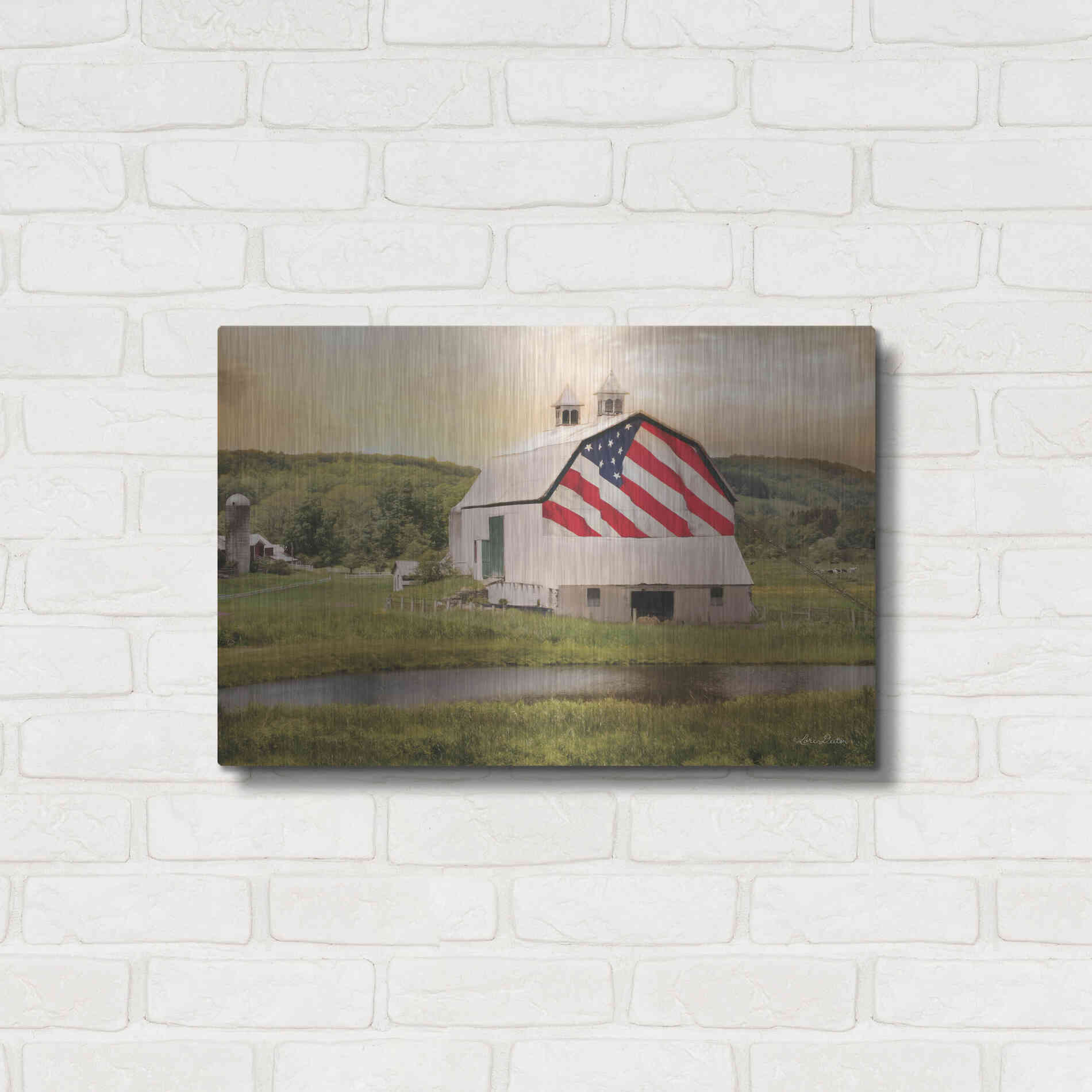 Luxe Metal Art 'Flag Barn' by Lori Deiter, Metal Wall Art,24x16