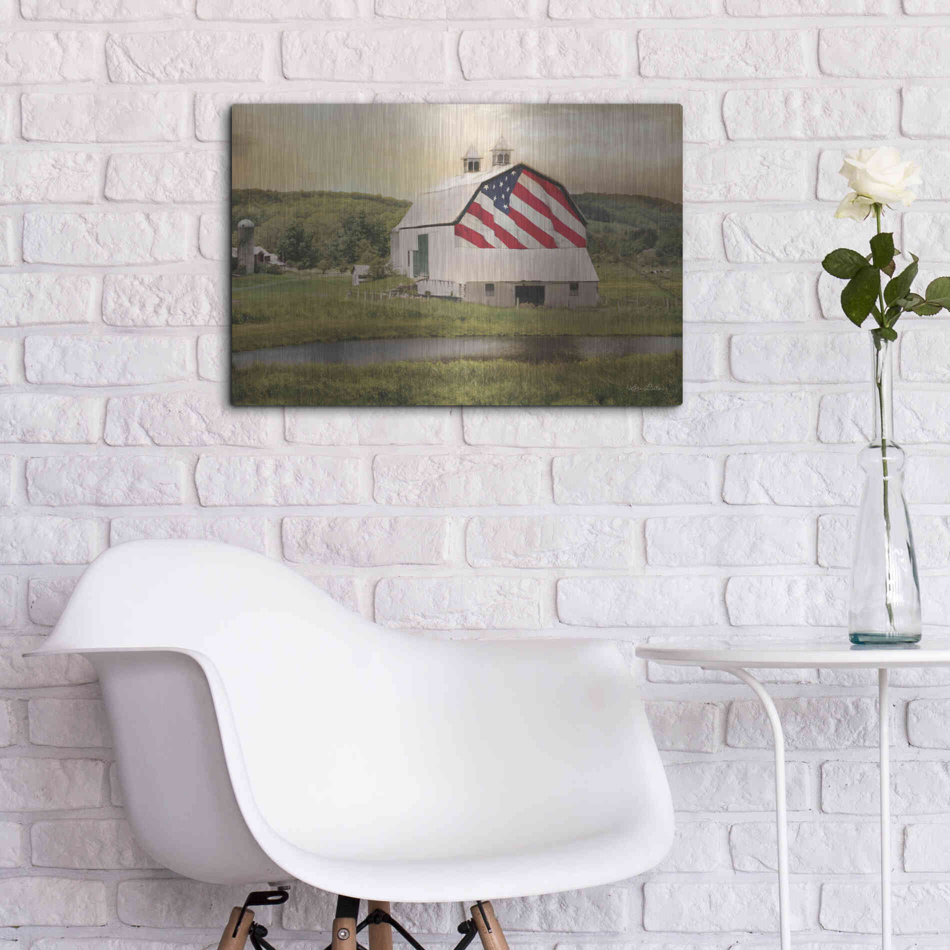 Luxe Metal Art 'Flag Barn' by Lori Deiter, Metal Wall Art,24x16