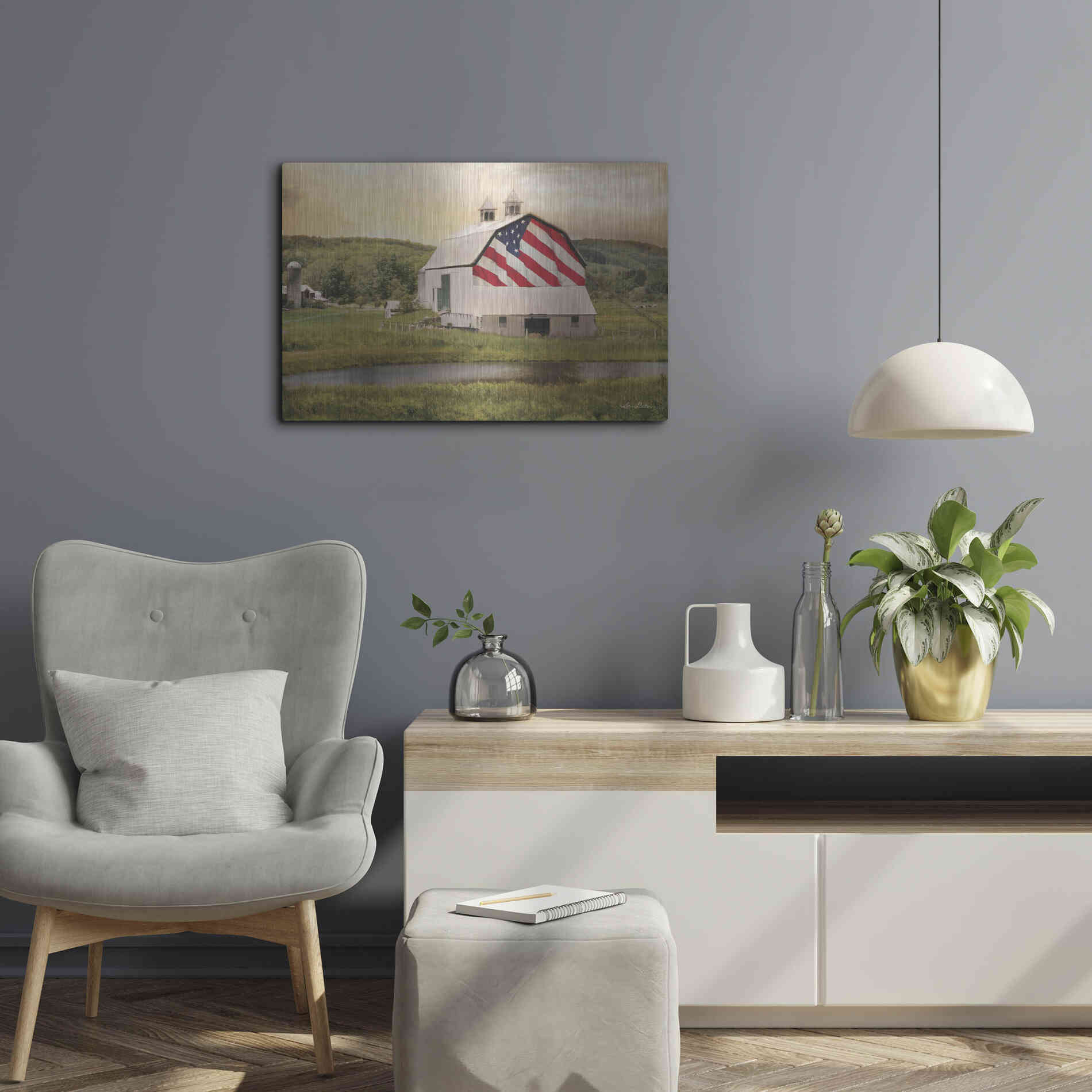 Luxe Metal Art 'Flag Barn' by Lori Deiter, Metal Wall Art,24x16