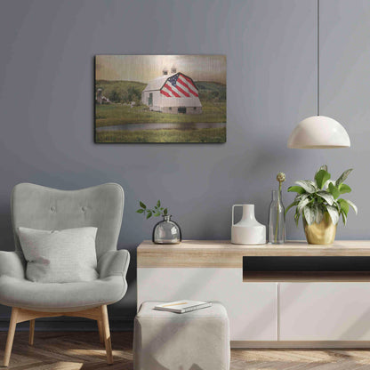 Luxe Metal Art 'Flag Barn' by Lori Deiter, Metal Wall Art,24x16