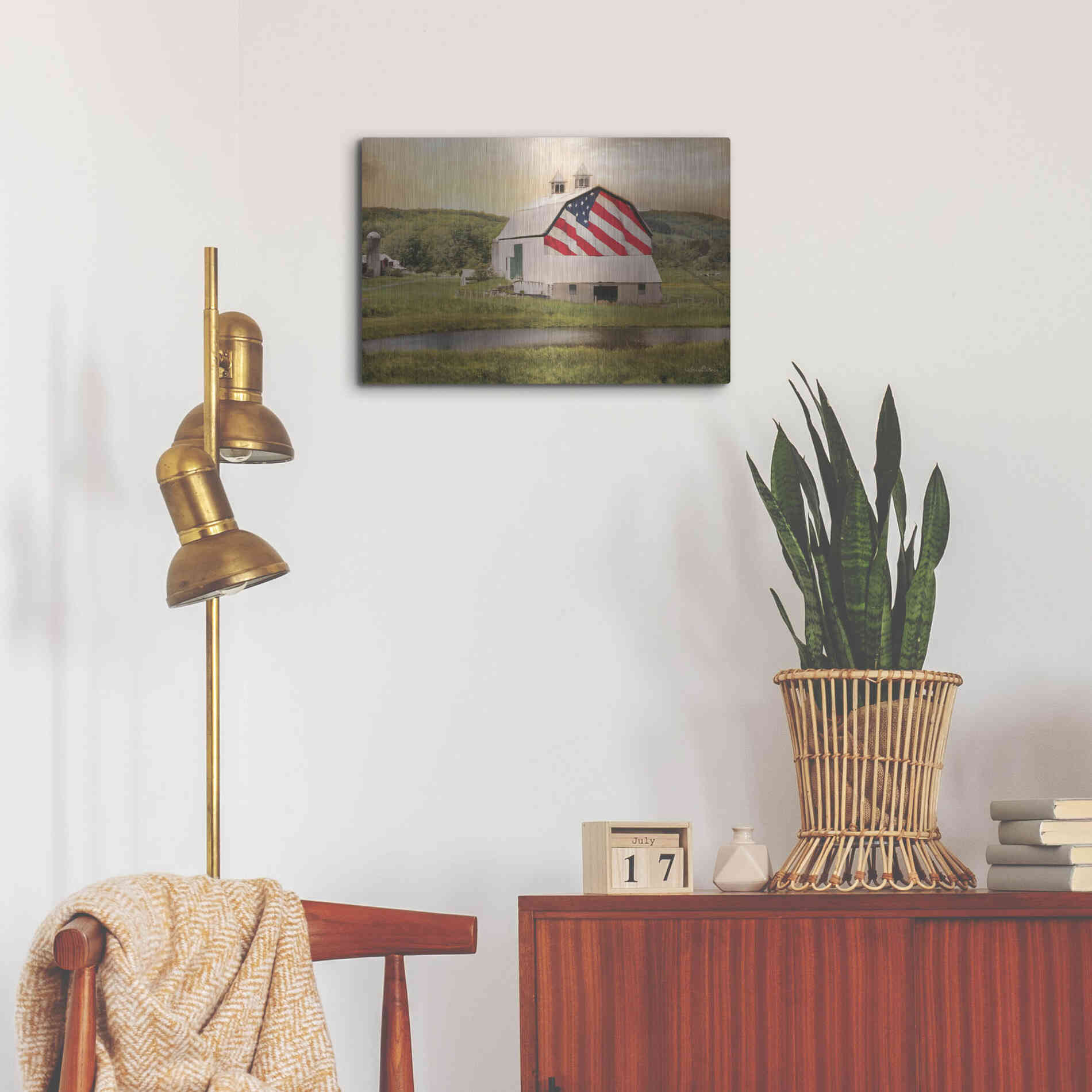 Luxe Metal Art 'Flag Barn' by Lori Deiter, Metal Wall Art,24x16