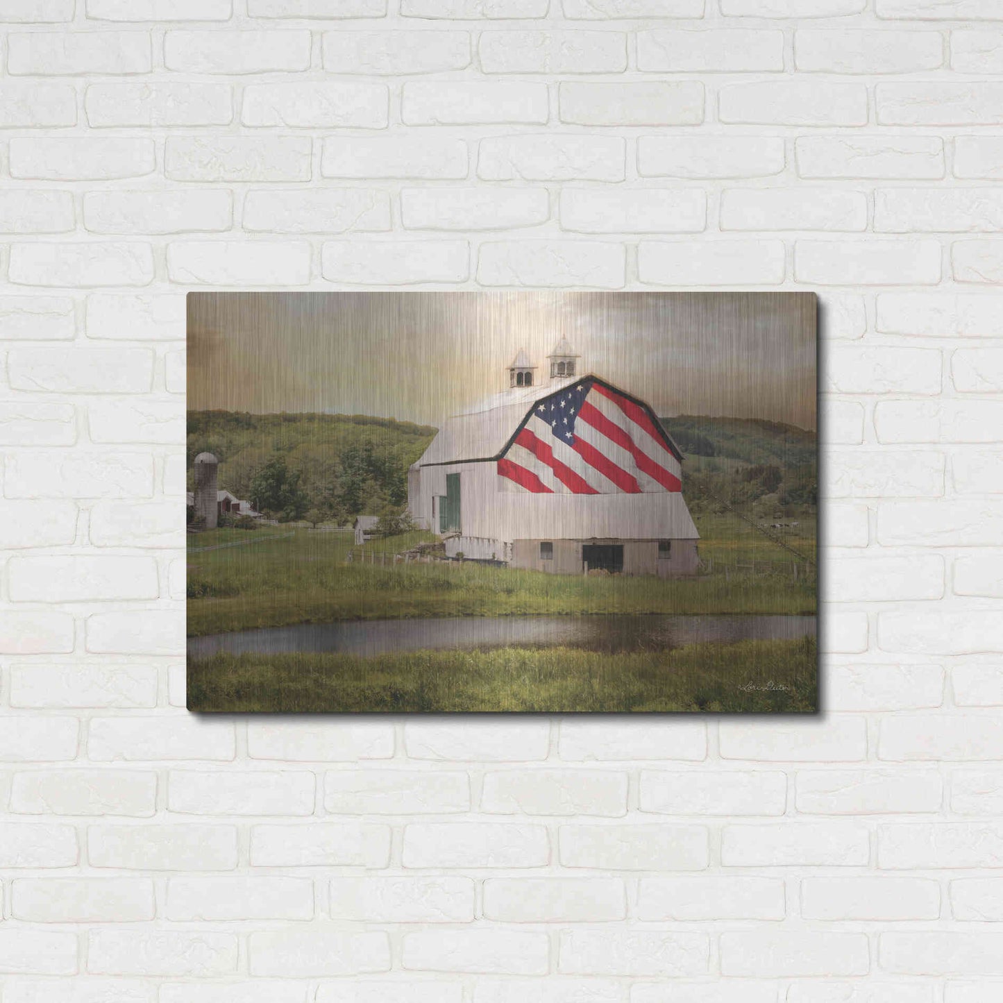 Luxe Metal Art 'Flag Barn' by Lori Deiter, Metal Wall Art,36x24