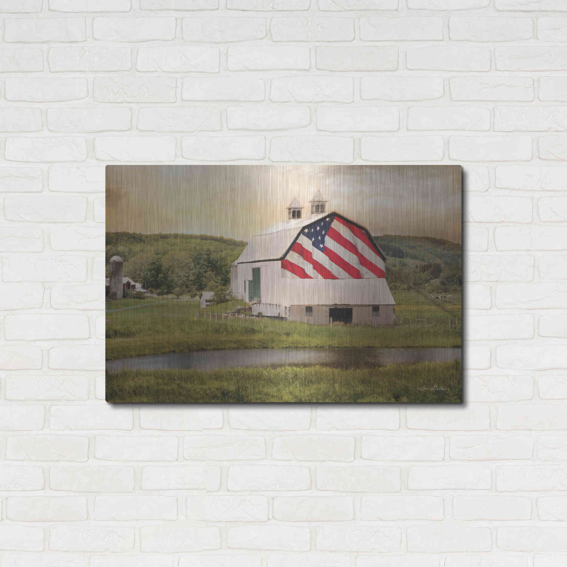 Luxe Metal Art 'Flag Barn' by Lori Deiter, Metal Wall Art,36x24