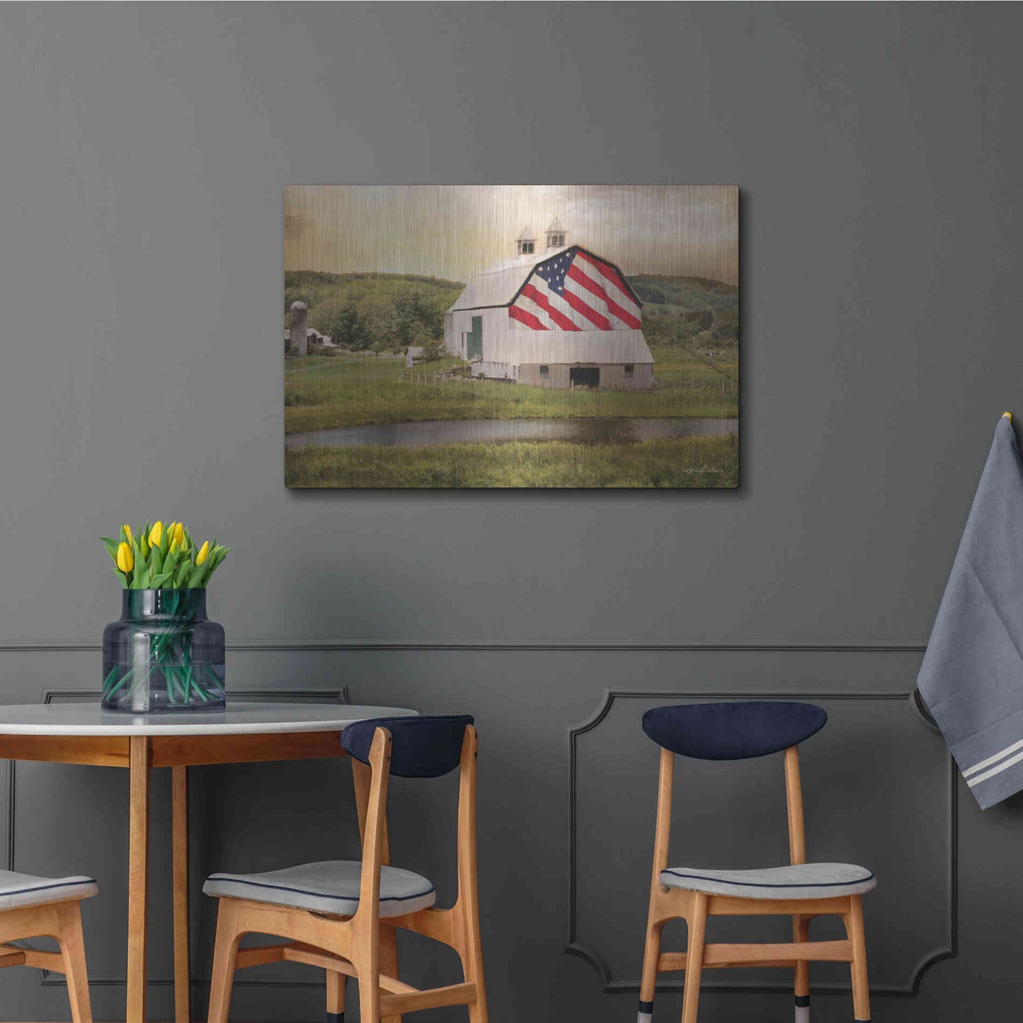 Luxe Metal Art 'Flag Barn' by Lori Deiter, Metal Wall Art,36x24