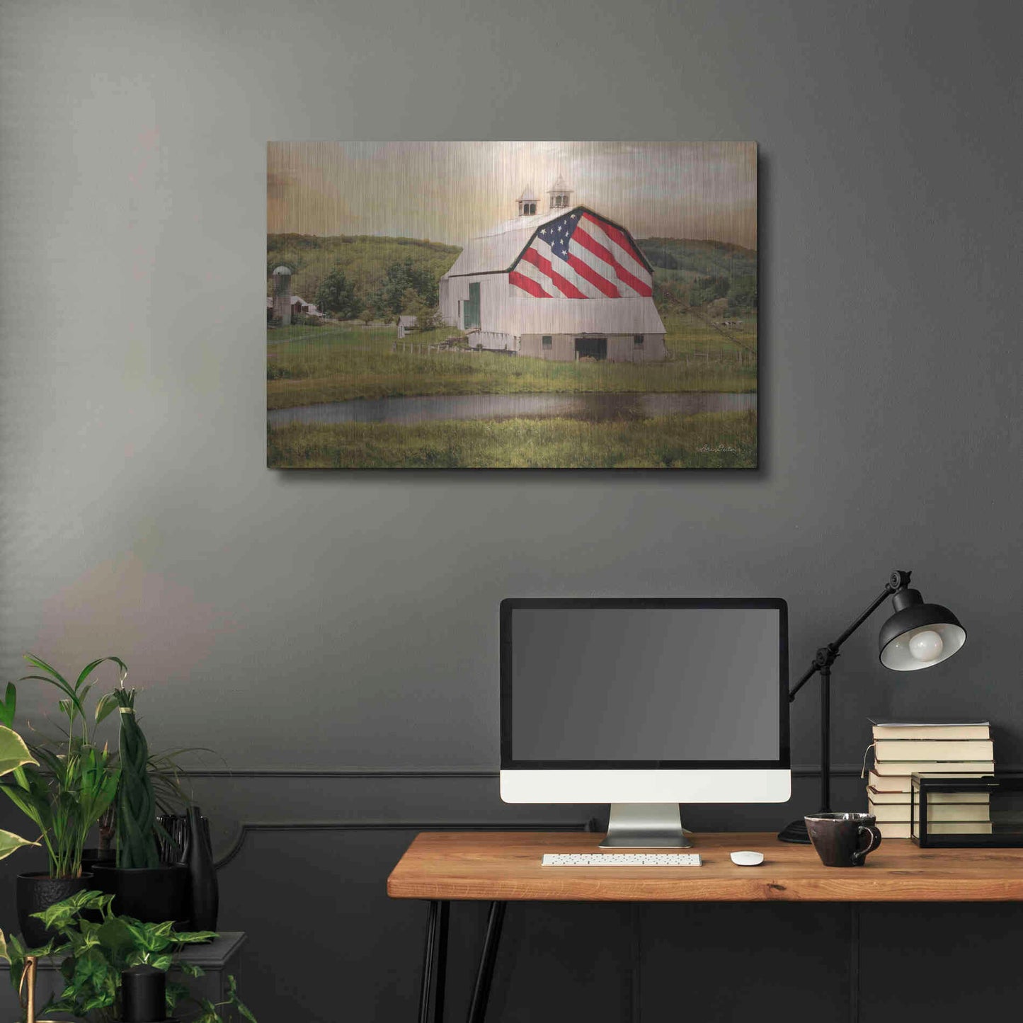 Luxe Metal Art 'Flag Barn' by Lori Deiter, Metal Wall Art,36x24