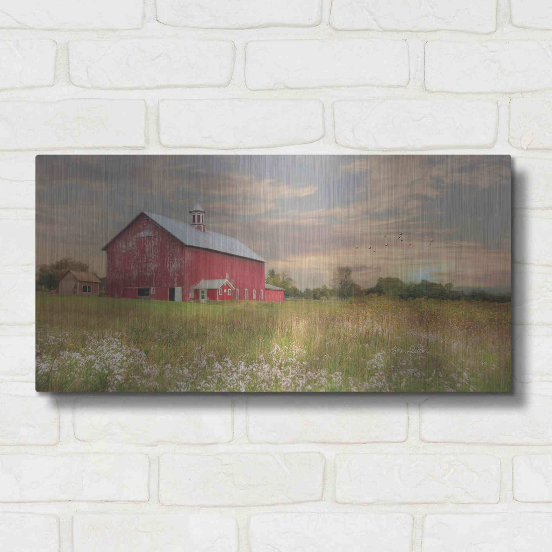 Luxe Metal Art 'Vermont Landscape' by Lori Deiter, Metal Wall Art,24x12