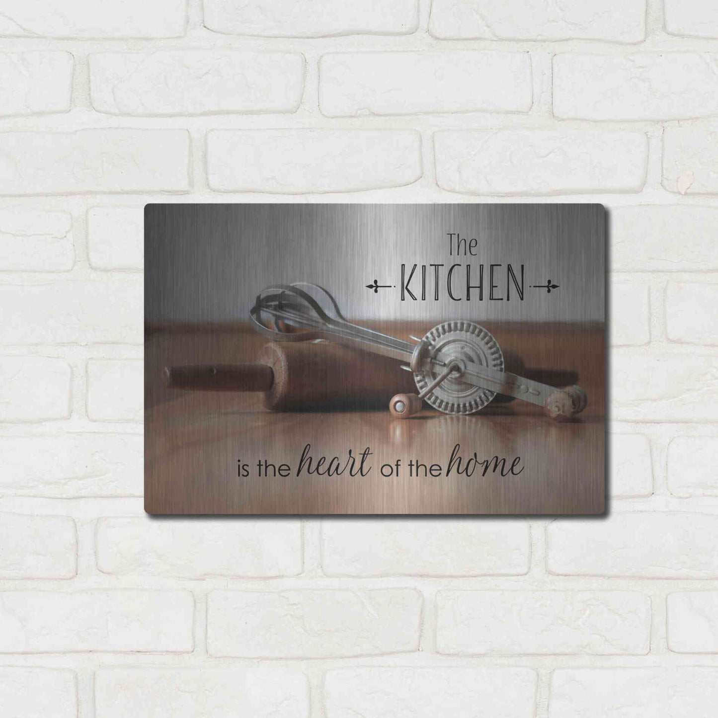 Luxe Metal Art 'The Kitchen is the Heart of the Home' by Lori Deiter, Metal Wall Art,16x12