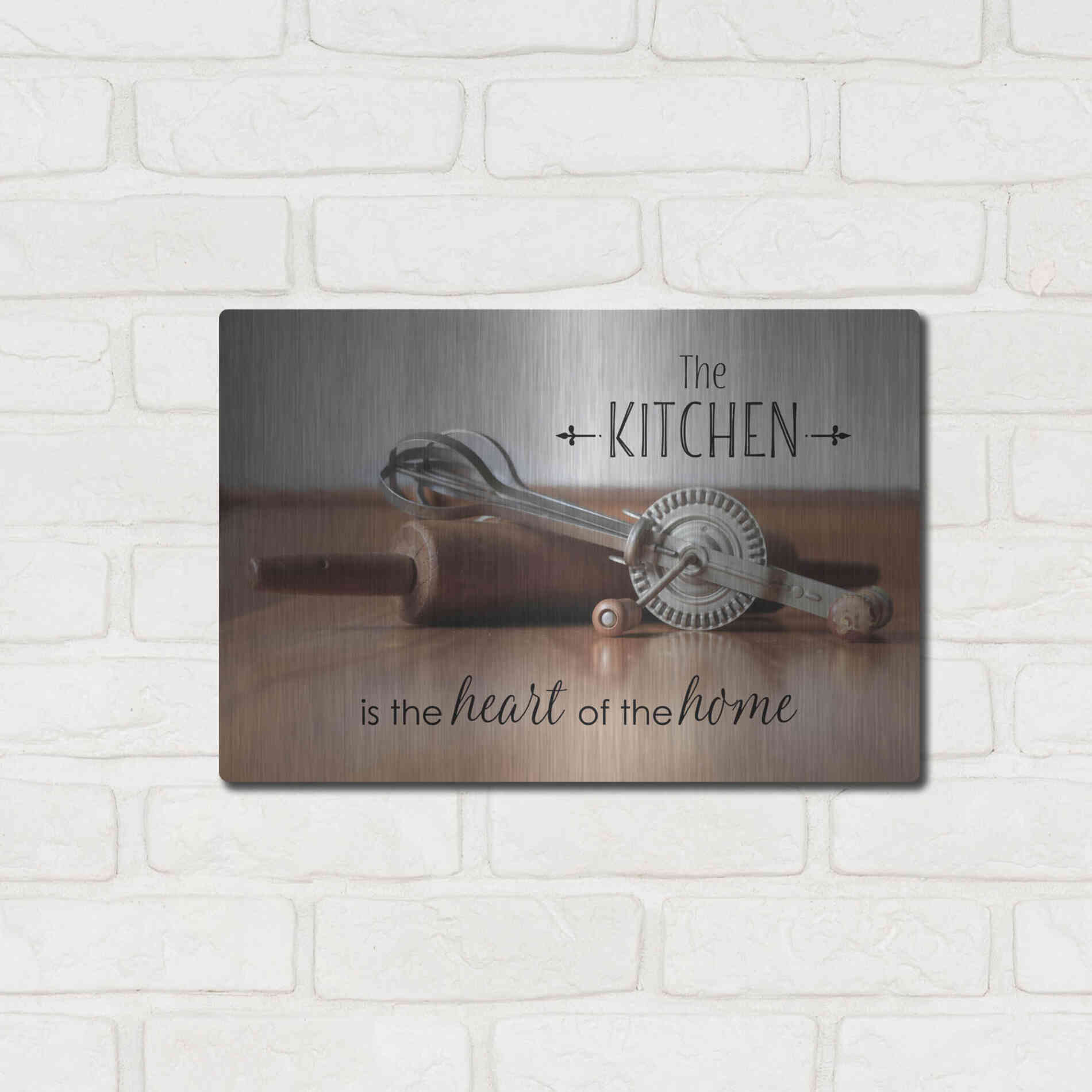 Luxe Metal Art 'The Kitchen is the Heart of the Home' by Lori Deiter, Metal Wall Art,16x12